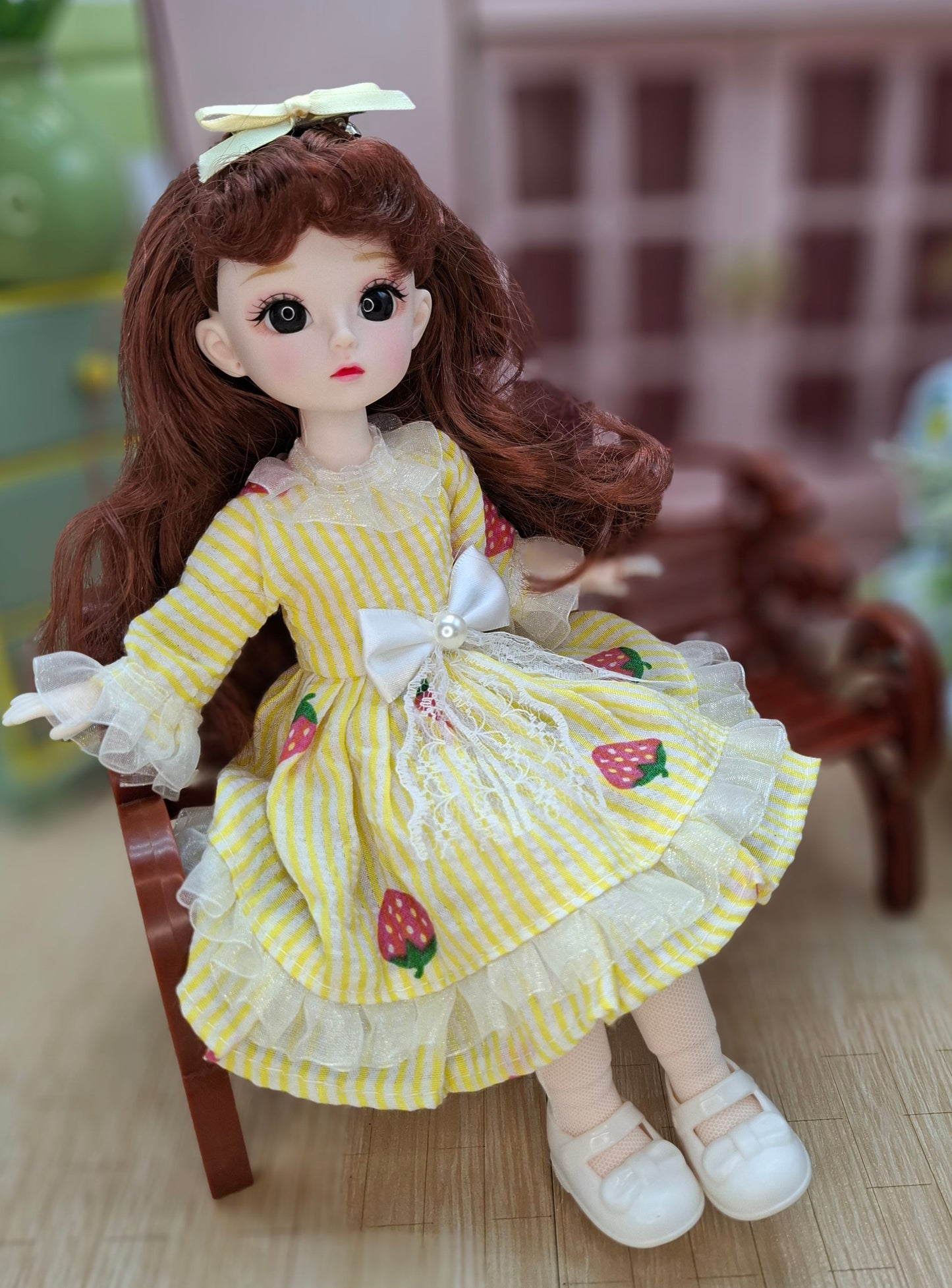 Mary the Waldorf Doll with brown hair in yellow dress 30cm BJD Doll