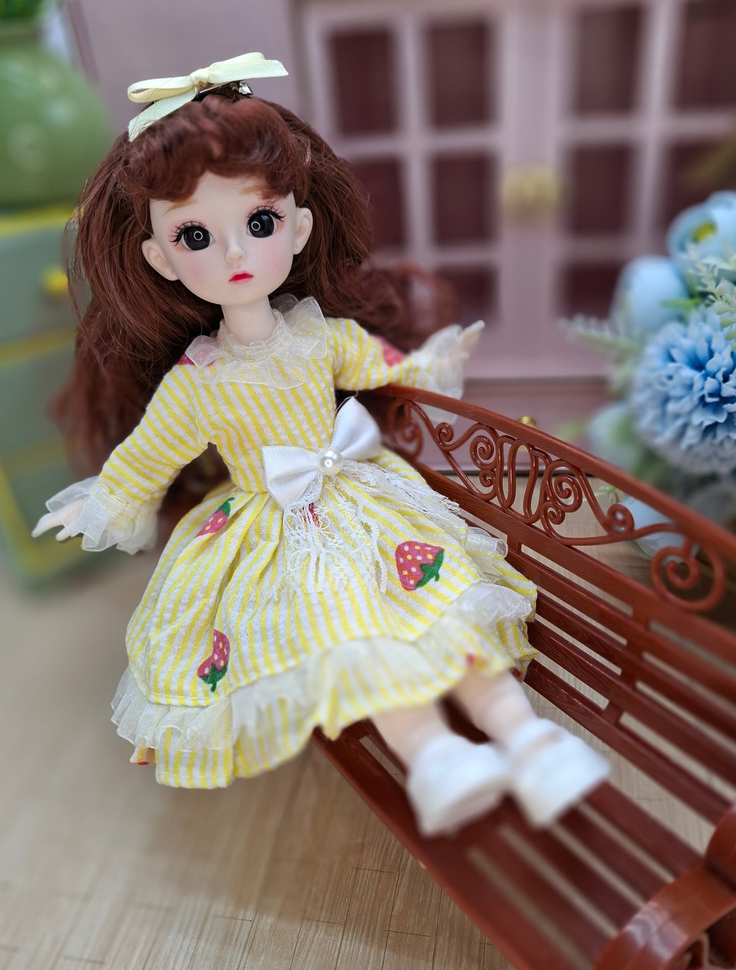 Mary the Waldorf Doll with brown hair in yellow dress 30cm BJD Doll