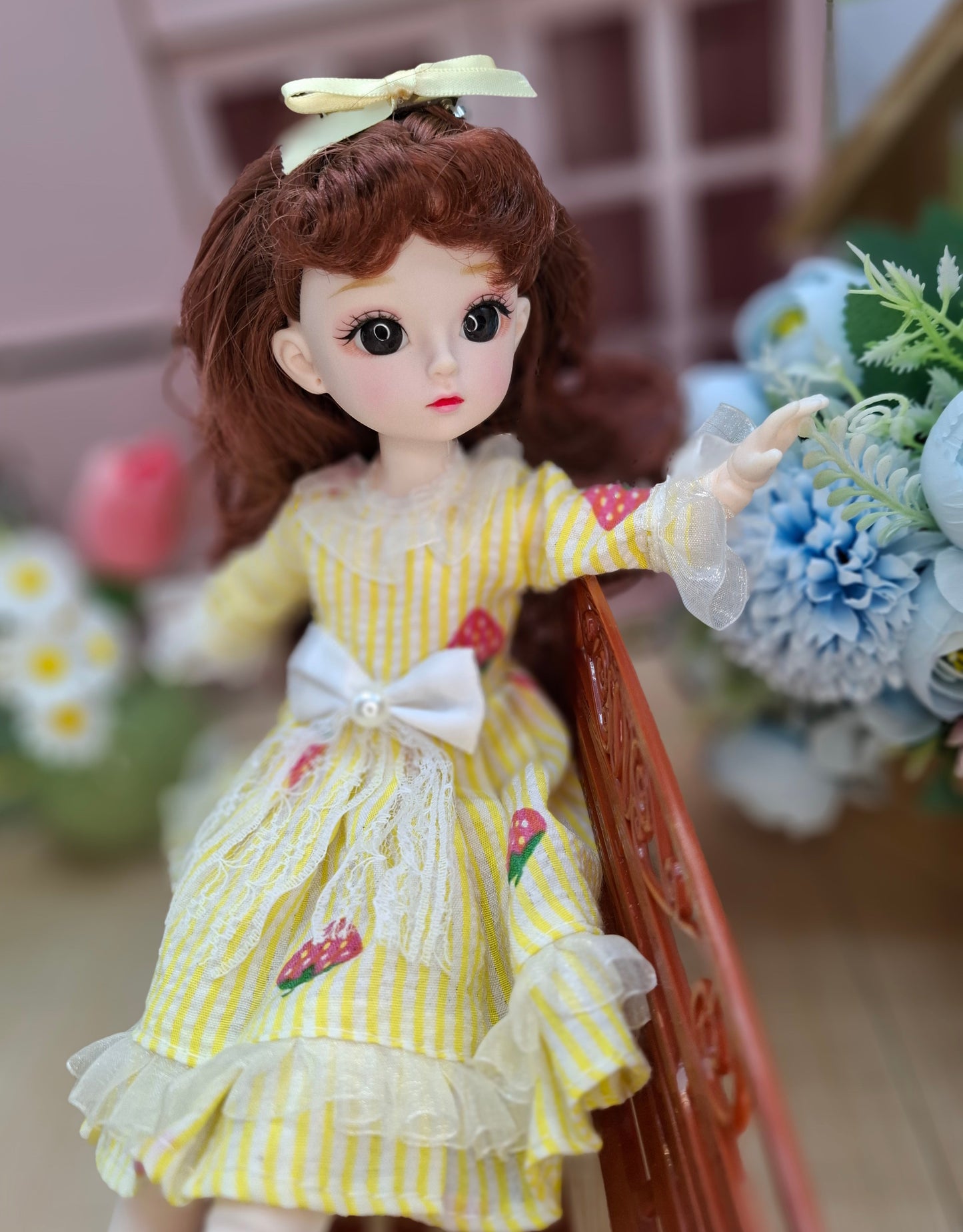 Mary the Waldorf Doll with brown hair in yellow dress 30cm BJD Doll