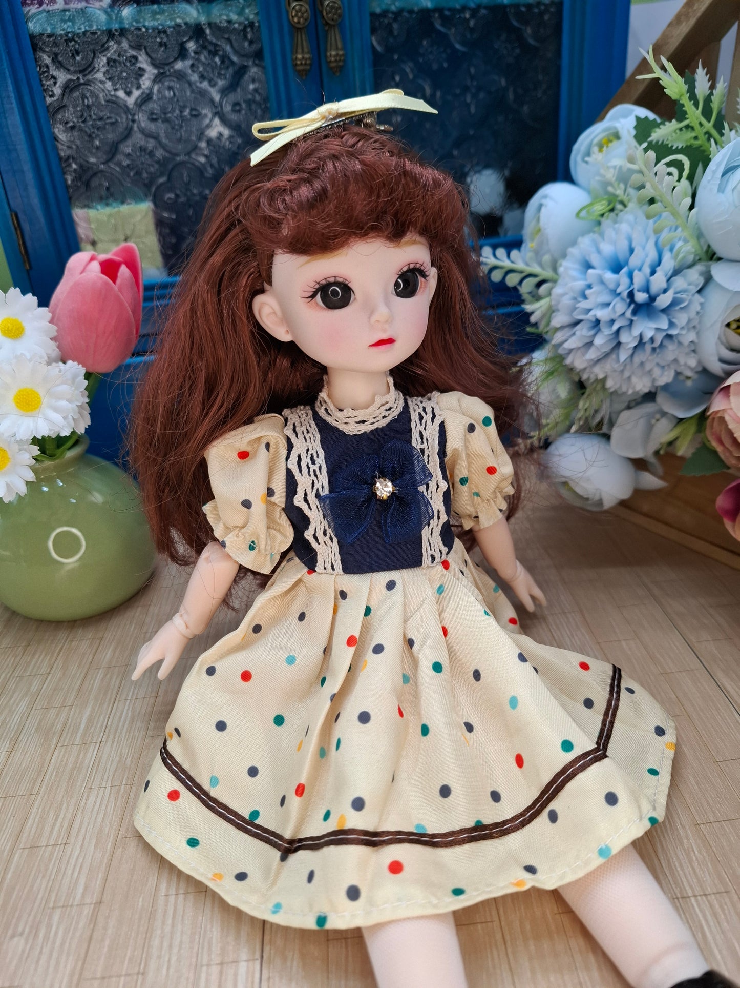 Mary the Waldorf Doll with brown hair in yellow dress 30cm BJD Doll