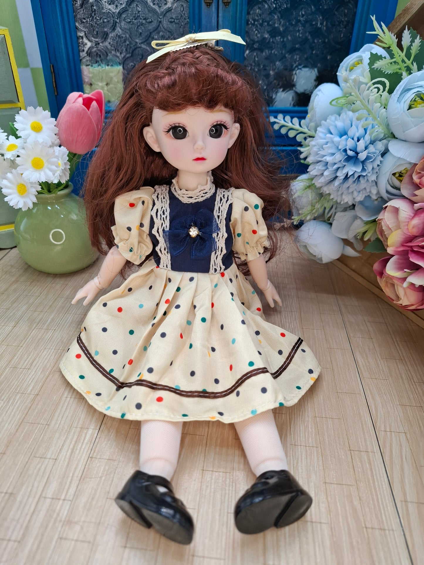 Mary the Waldorf Doll with brown hair in yellow dress 30cm BJD Doll