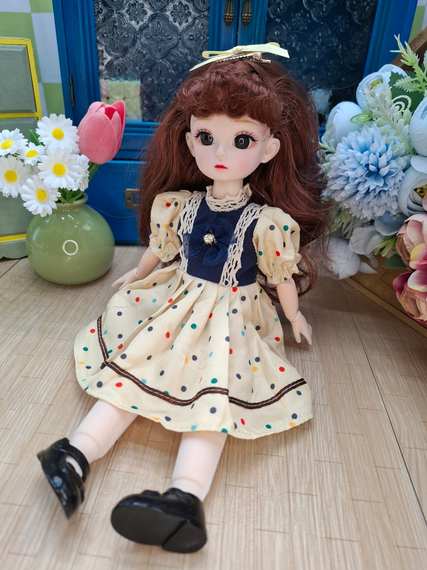 Mary the Waldorf Doll with brown hair in yellow dress 30cm BJD Doll