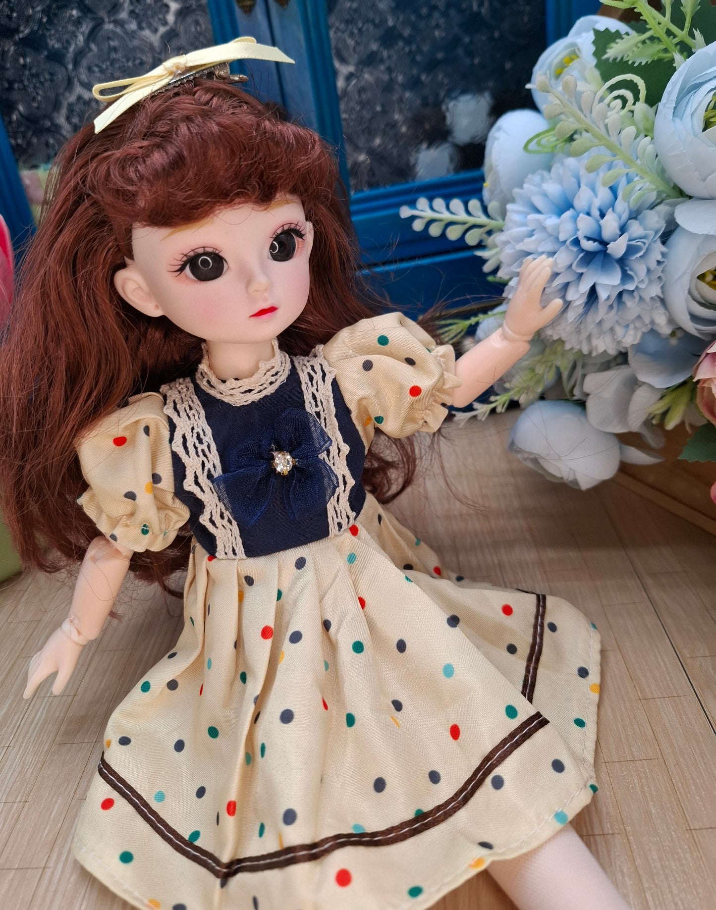Mary the Waldorf Doll with brown hair in yellow dress 30cm BJD Doll