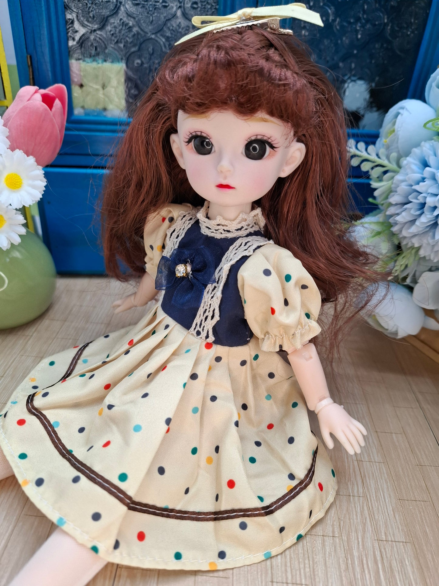 Mary the Waldorf Doll with brown hair in yellow dress 30cm BJD Doll