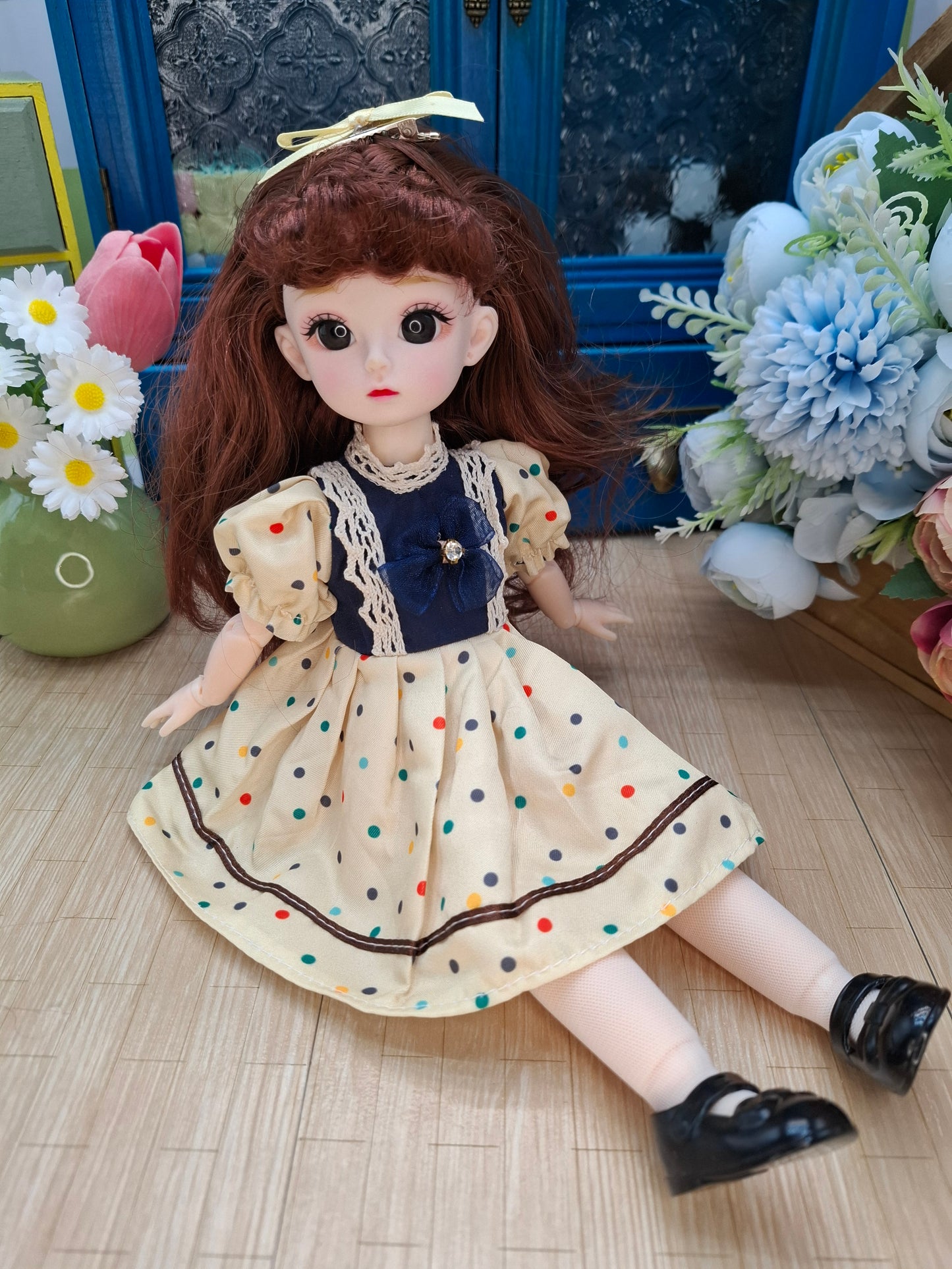 Mary the Waldorf Doll with brown hair in yellow dress 30cm BJD Doll