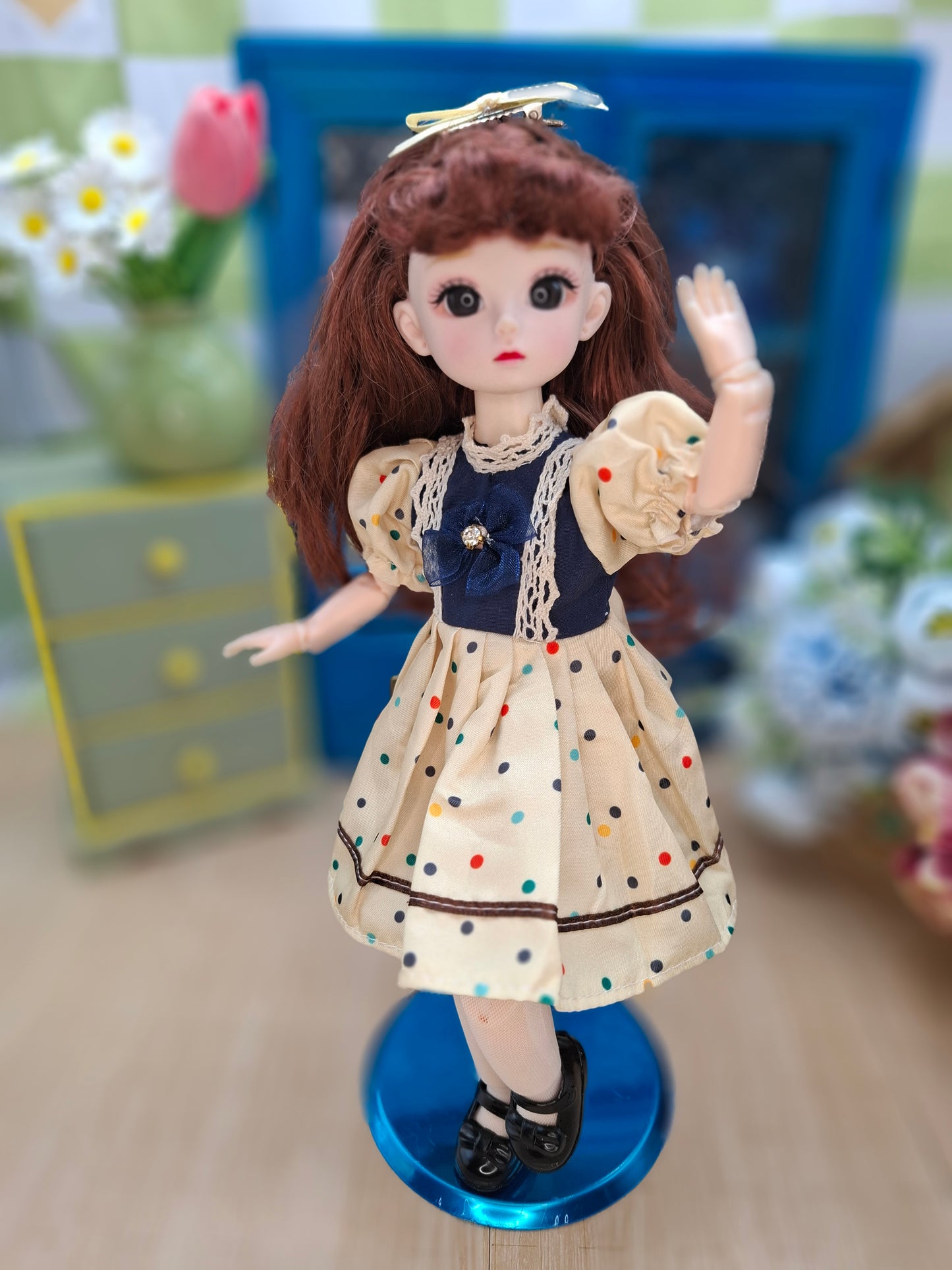 Mary the Waldorf Doll with brown hair in yellow dress 30cm BJD Doll