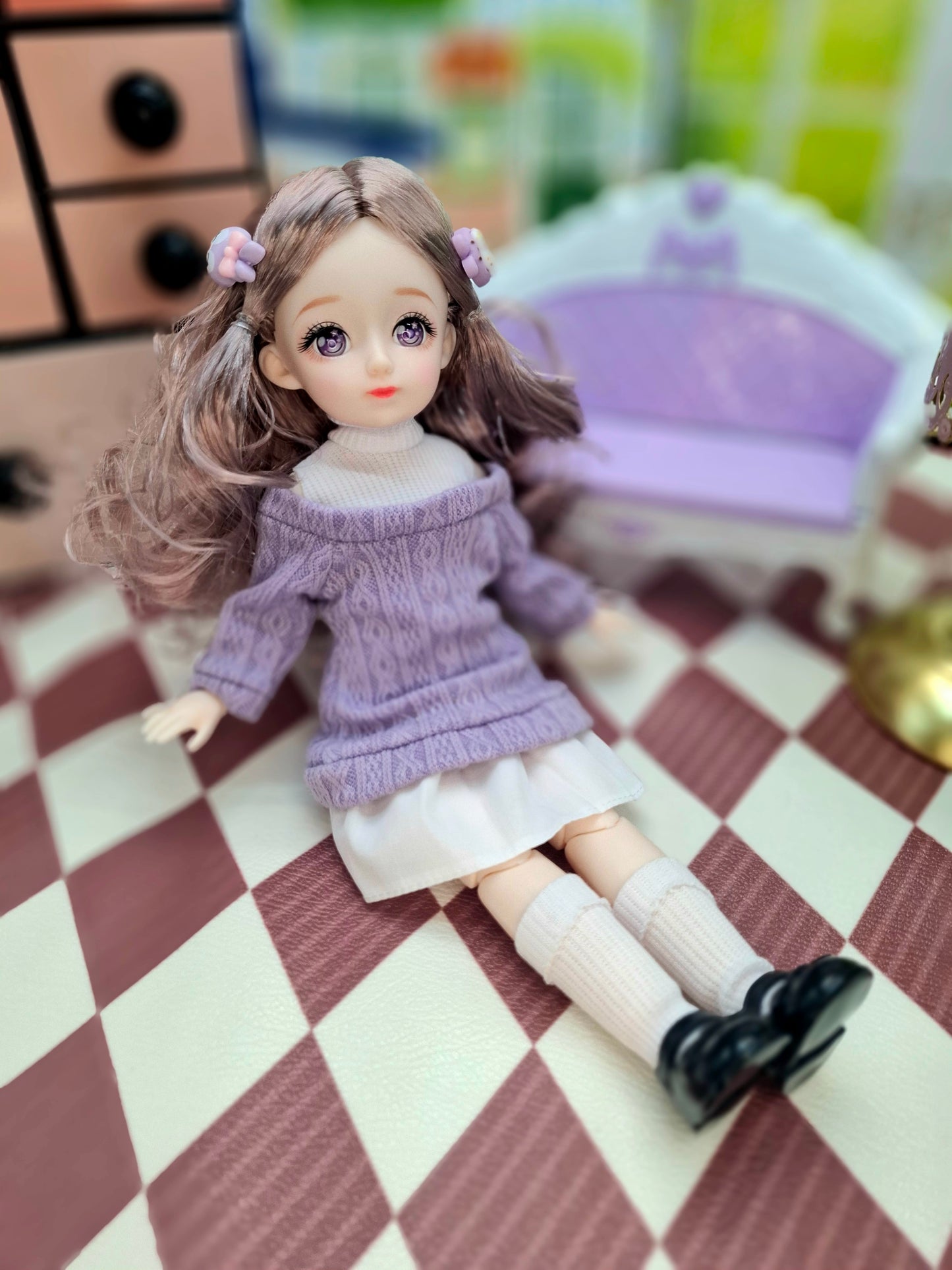 Rachel with purple eyes in purple knit sweater 30cm BJD Doll