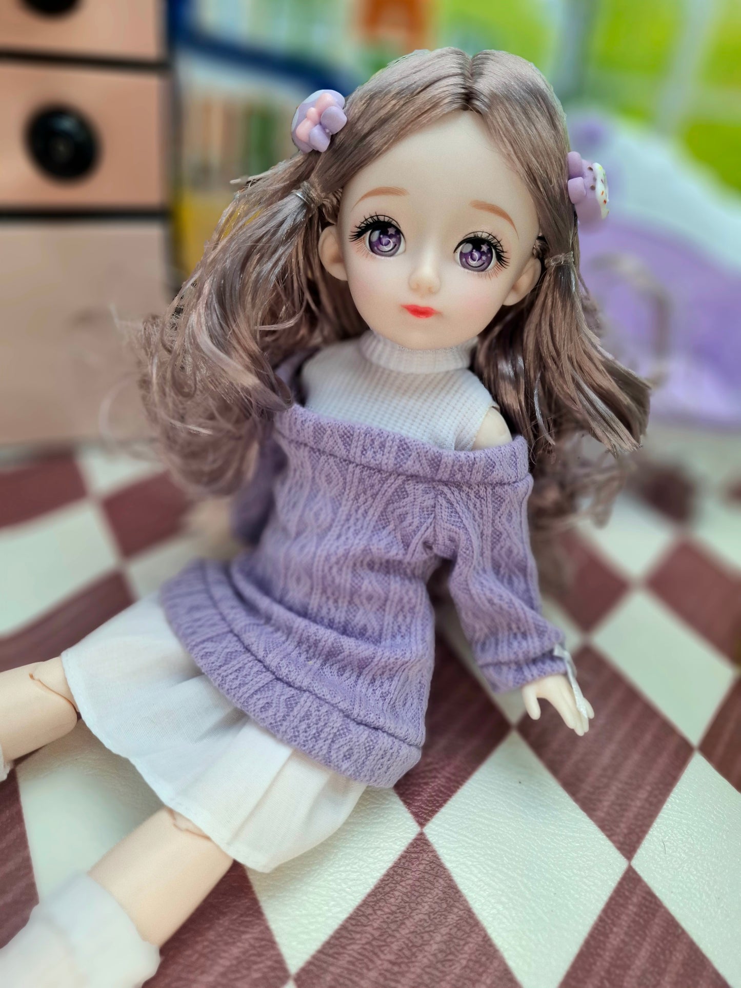 Rachel with purple eyes in purple knit sweater 30cm BJD Doll