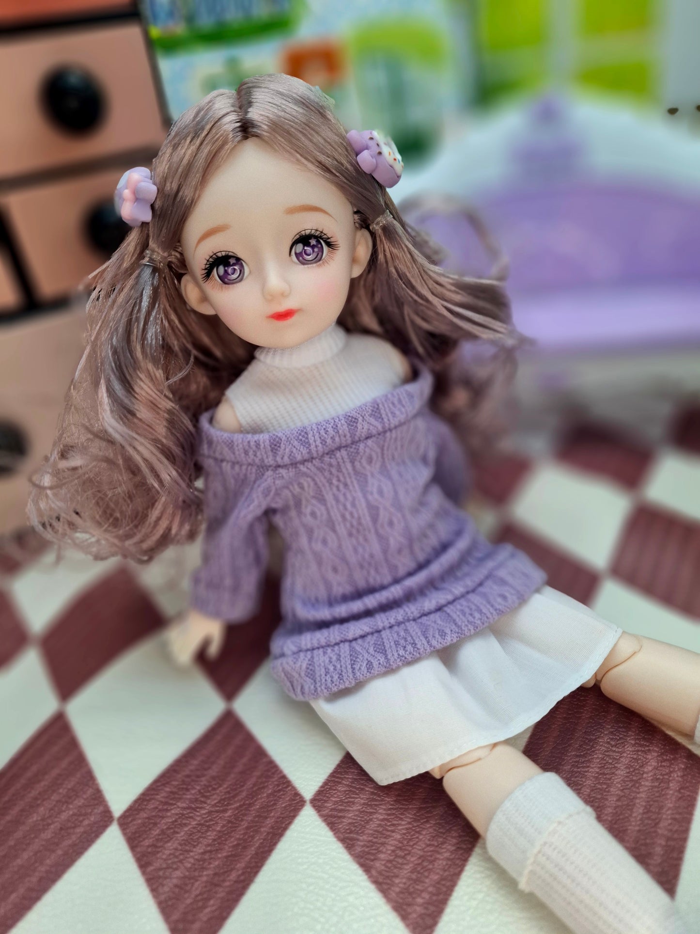 Rachel with purple eyes in purple knit sweater 30cm BJD Doll