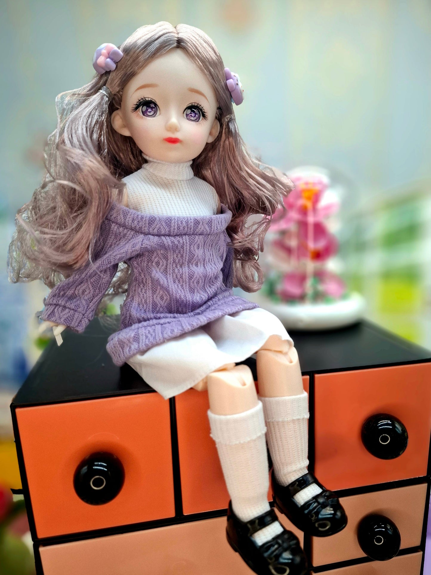 Rachel with purple eyes in purple knit sweater 30cm BJD Doll