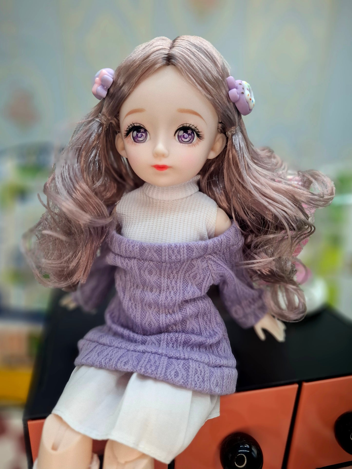 Rachel with purple eyes in purple knit sweater 30cm BJD Doll