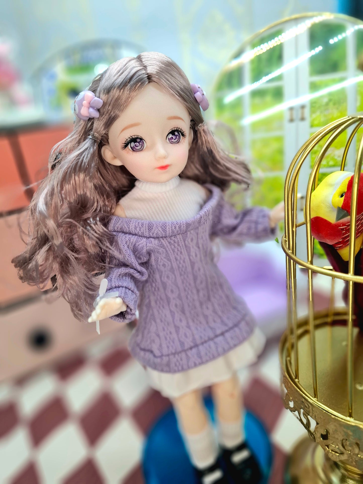 Rachel with purple eyes in purple knit sweater 30cm BJD Doll