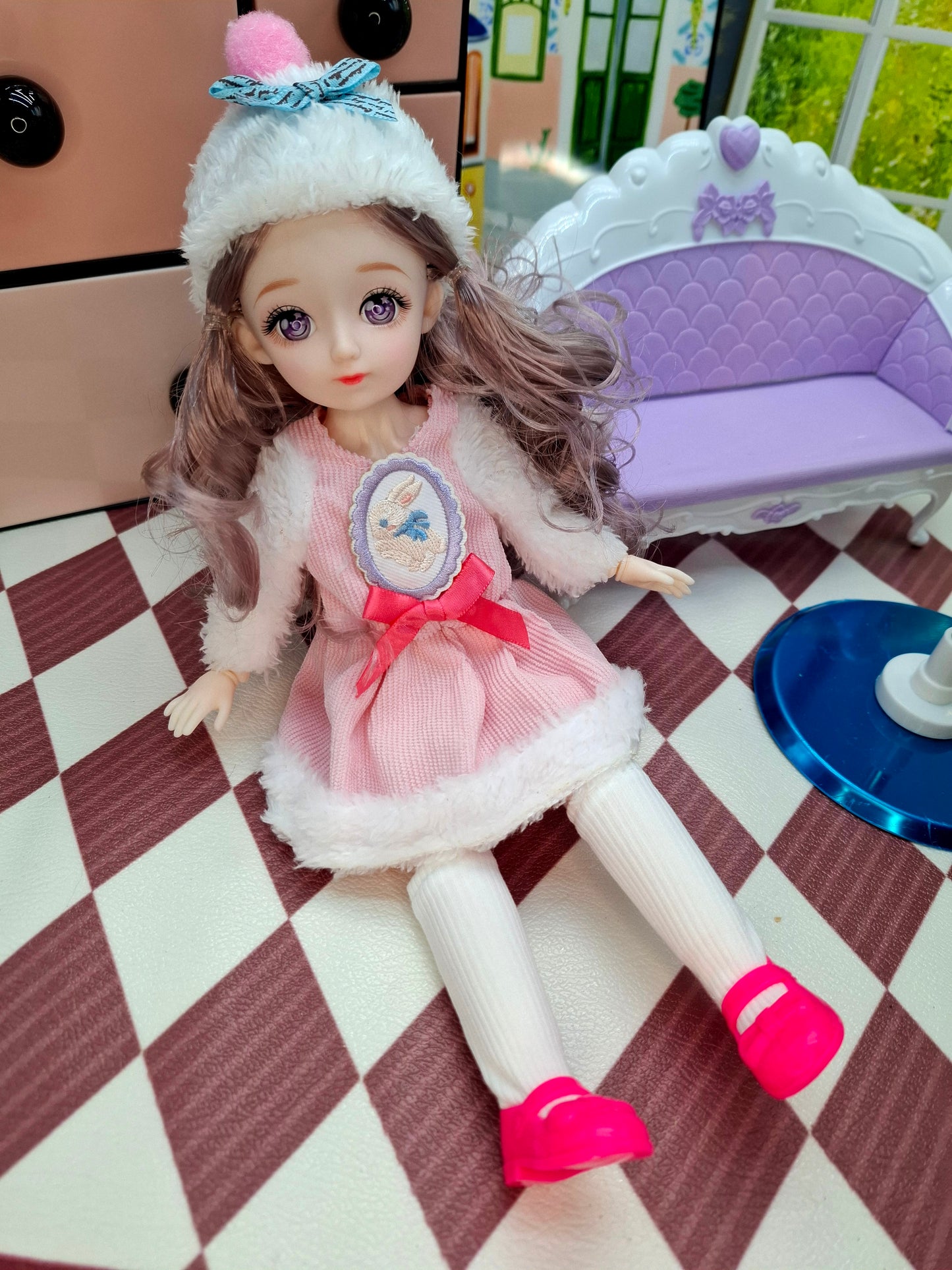 Rachel with purple eyes in fluffy pink dress 30cm BJD Doll