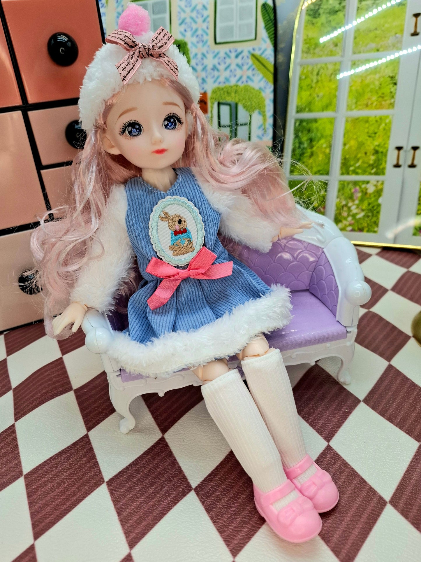 Clair with blue eyes in fluffy blue dress 30cm BJD Doll