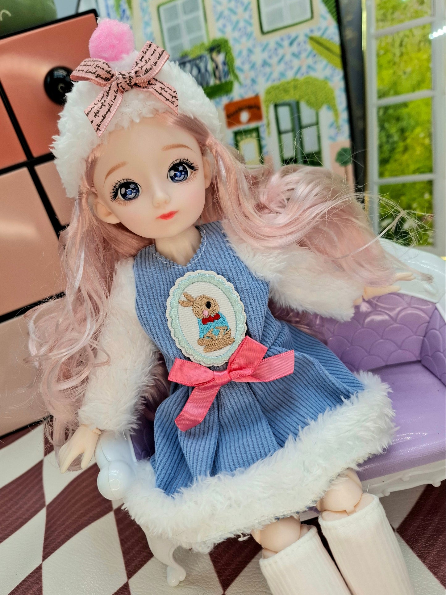 Clair with blue eyes in fluffy blue dress 30cm BJD Doll