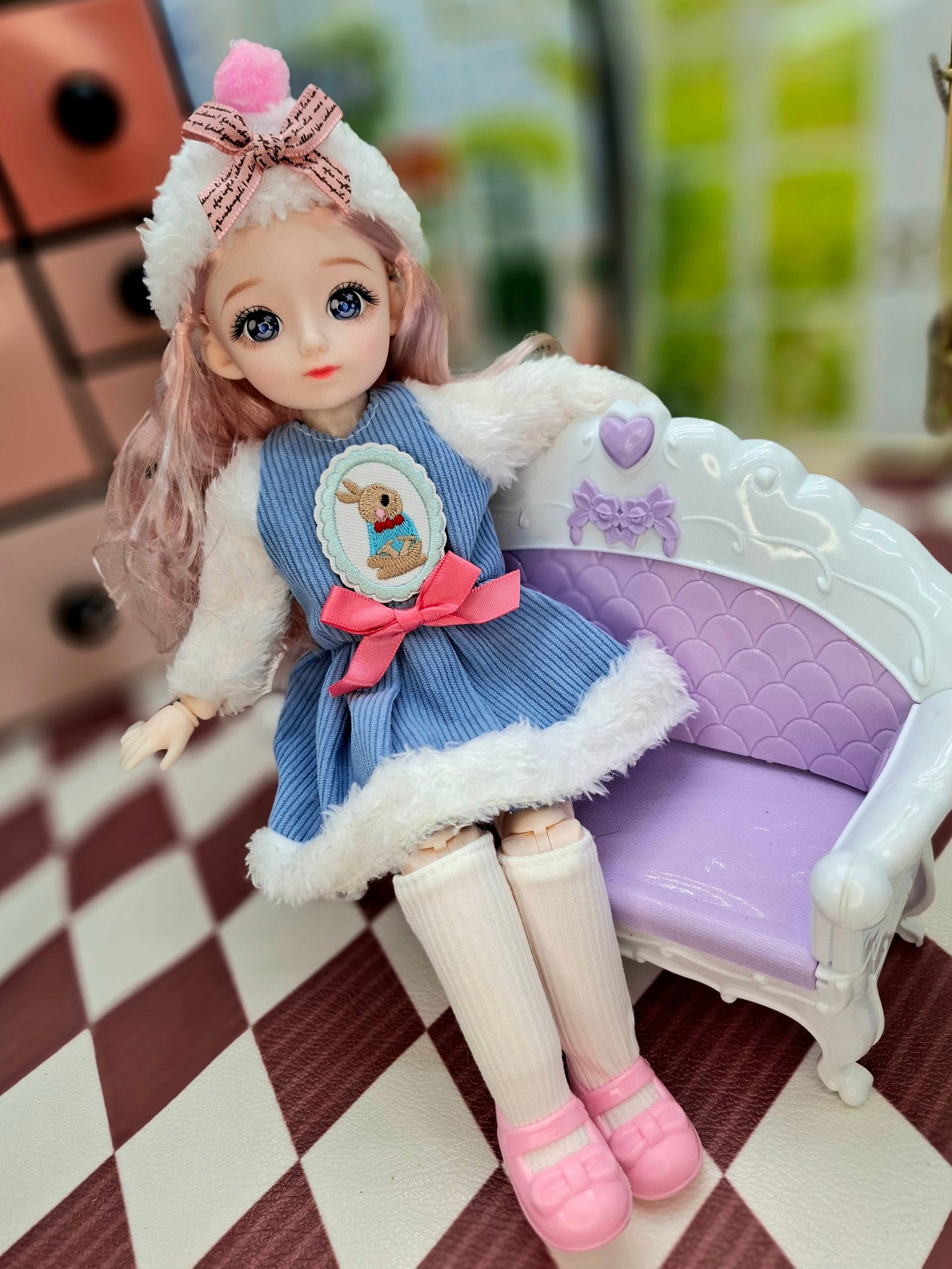 Clair with blue eyes in fluffy blue dress 30cm BJD Doll