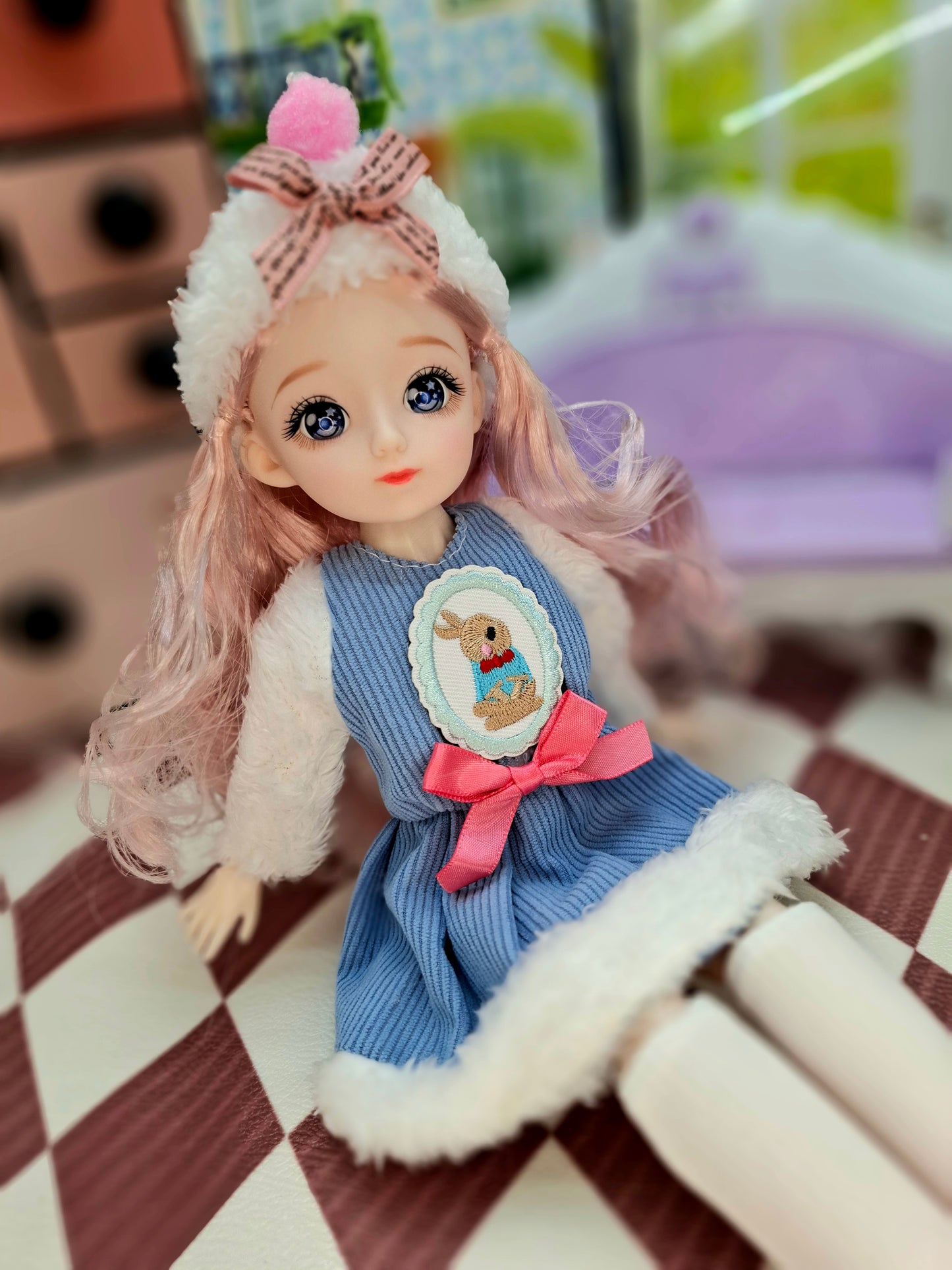 Clair with blue eyes in fluffy blue dress 30cm BJD Doll