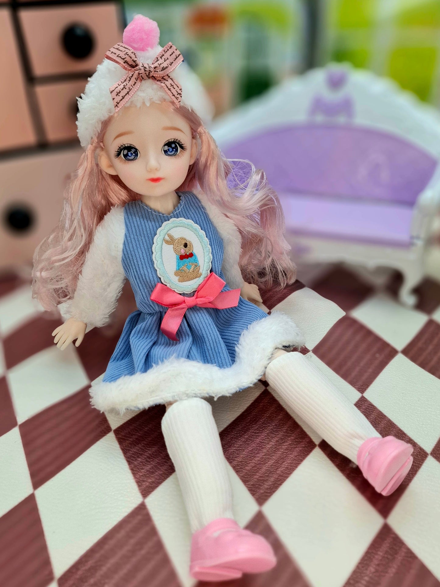 Clair with blue eyes in fluffy blue dress 30cm BJD Doll
