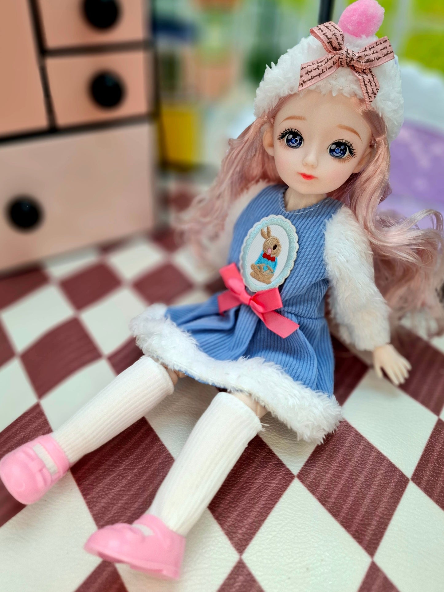 Clair with blue eyes in fluffy blue dress 30cm BJD Doll