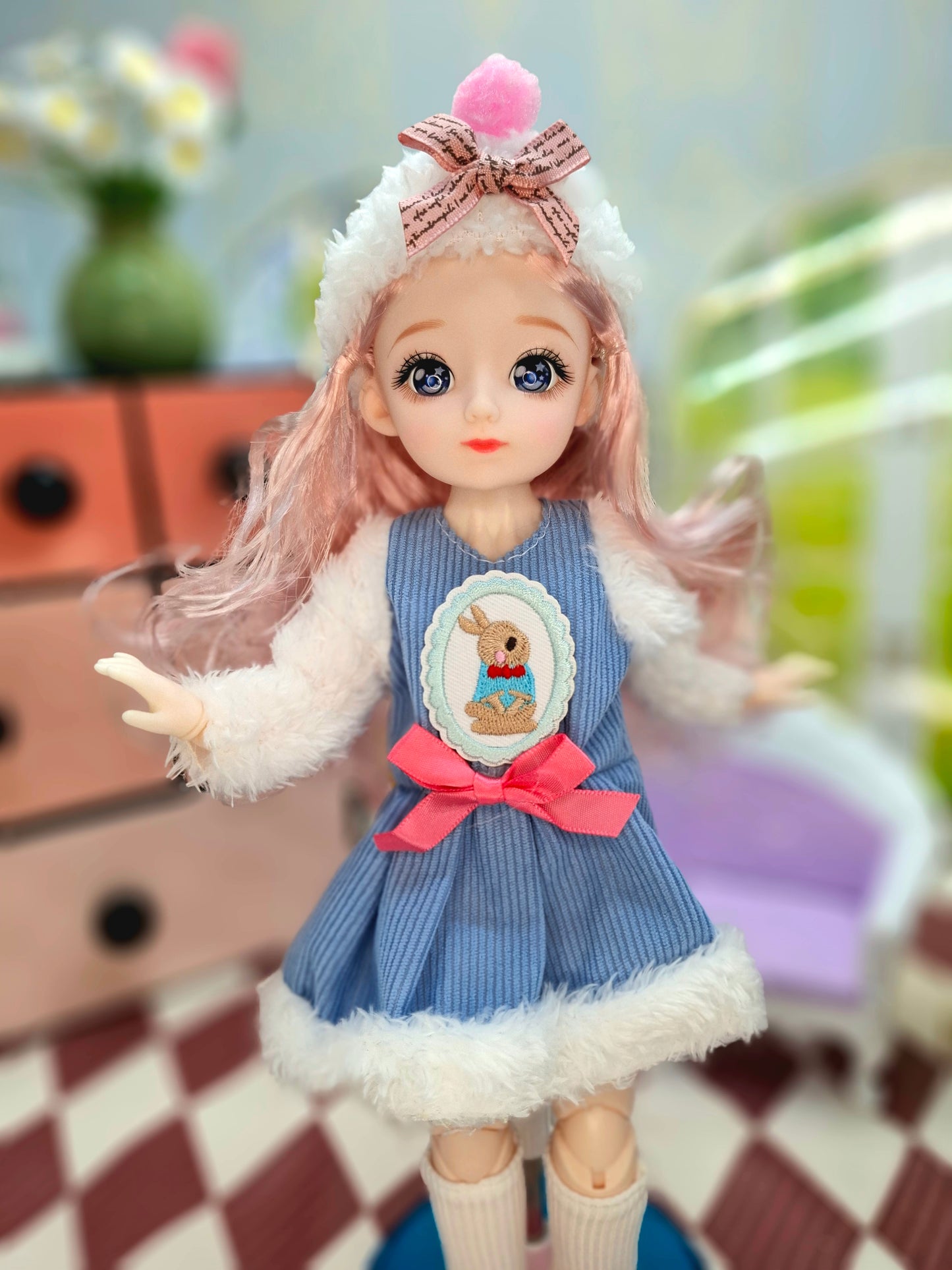 Clair with blue eyes in fluffy blue dress 30cm BJD Doll
