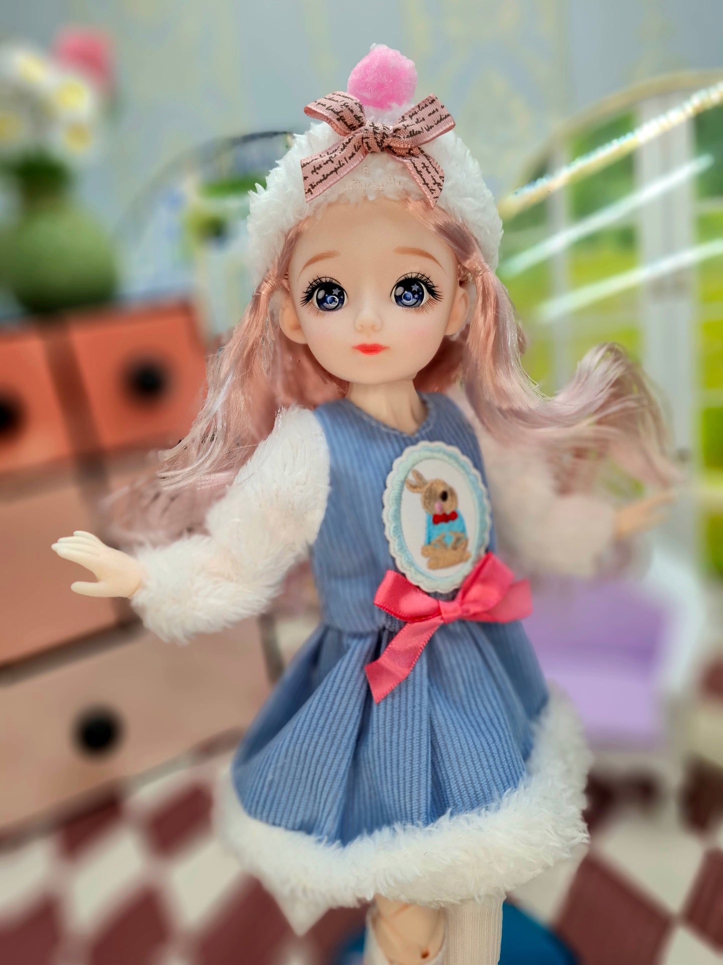 Clair with blue eyes in fluffy blue dress 30cm BJD Doll