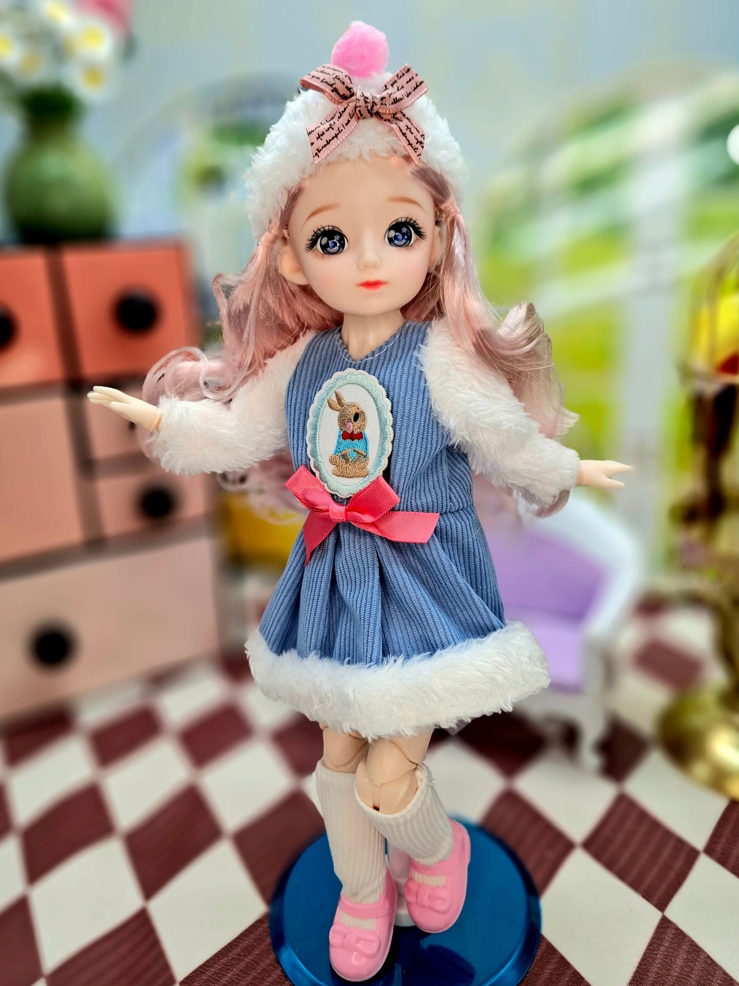 Clair with blue eyes in fluffy blue dress 30cm BJD Doll