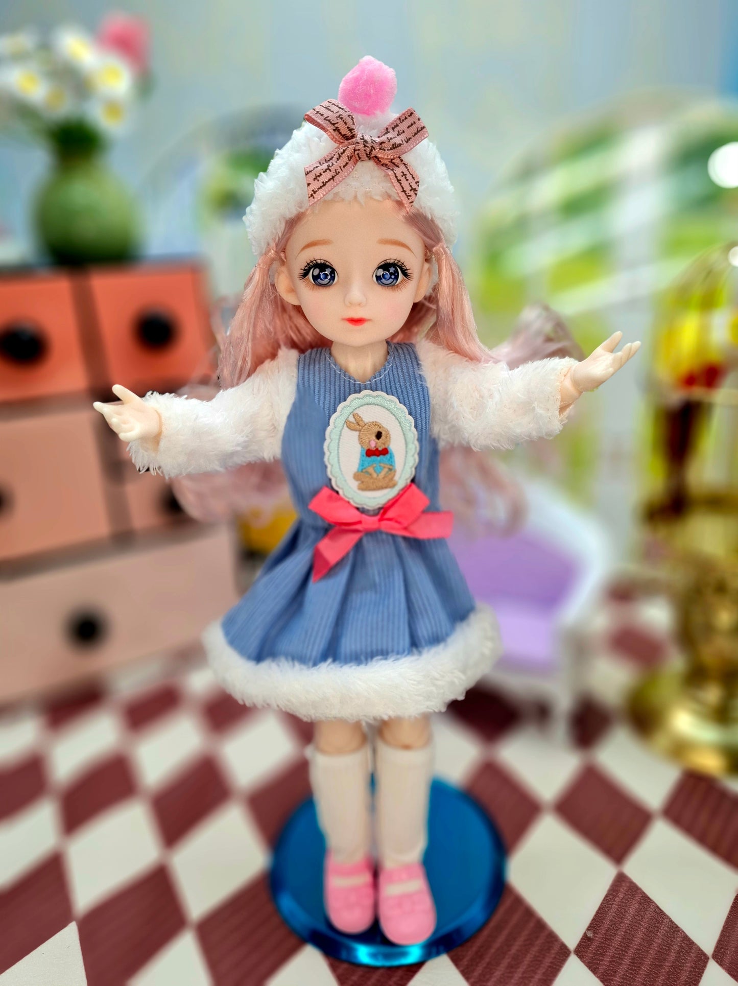 Clair with blue eyes in fluffy blue dress 30cm BJD Doll