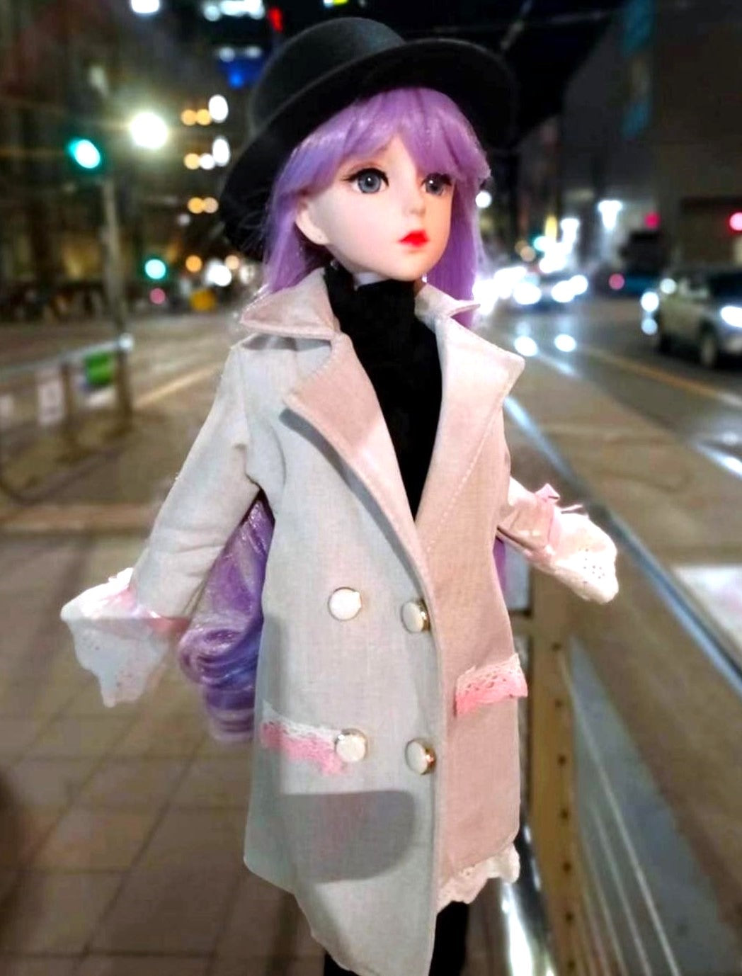 The purple hair city girl in black hat 60cm BJD Doll