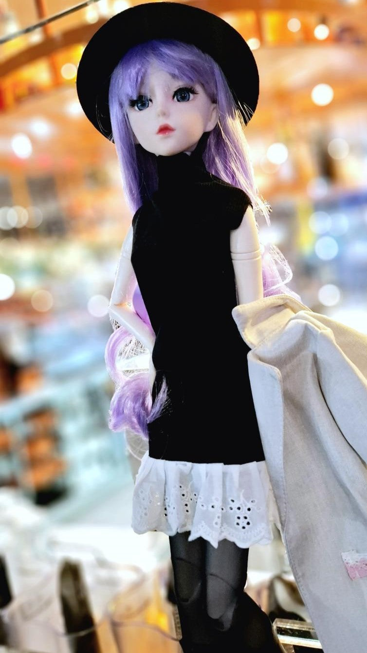 The purple hair city girl in black hat 60cm BJD Doll