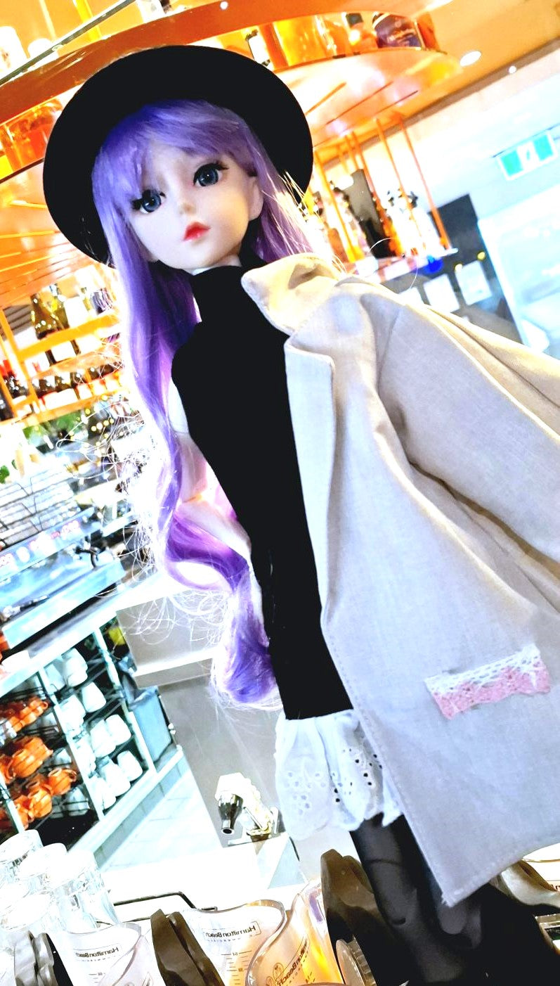 The purple hair city girl in black hat 60cm BJD Doll