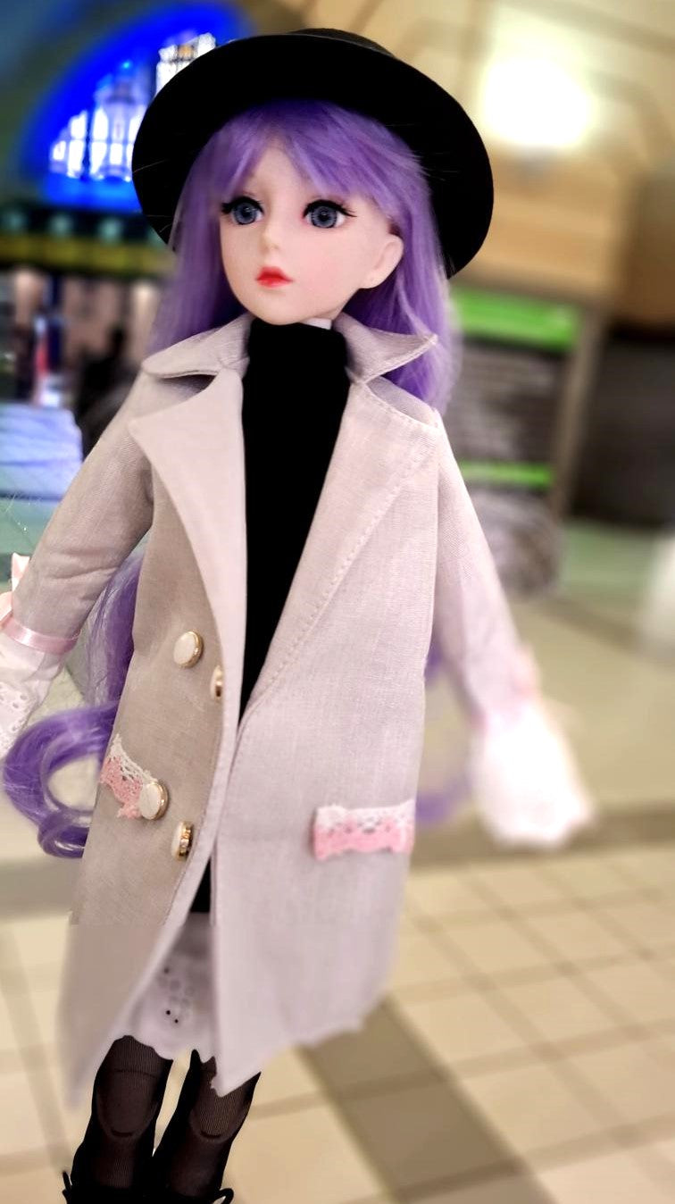 The purple hair city girl in black hat 60cm BJD Doll