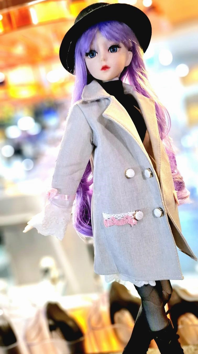 The purple hair city girl in black hat 60cm BJD Doll