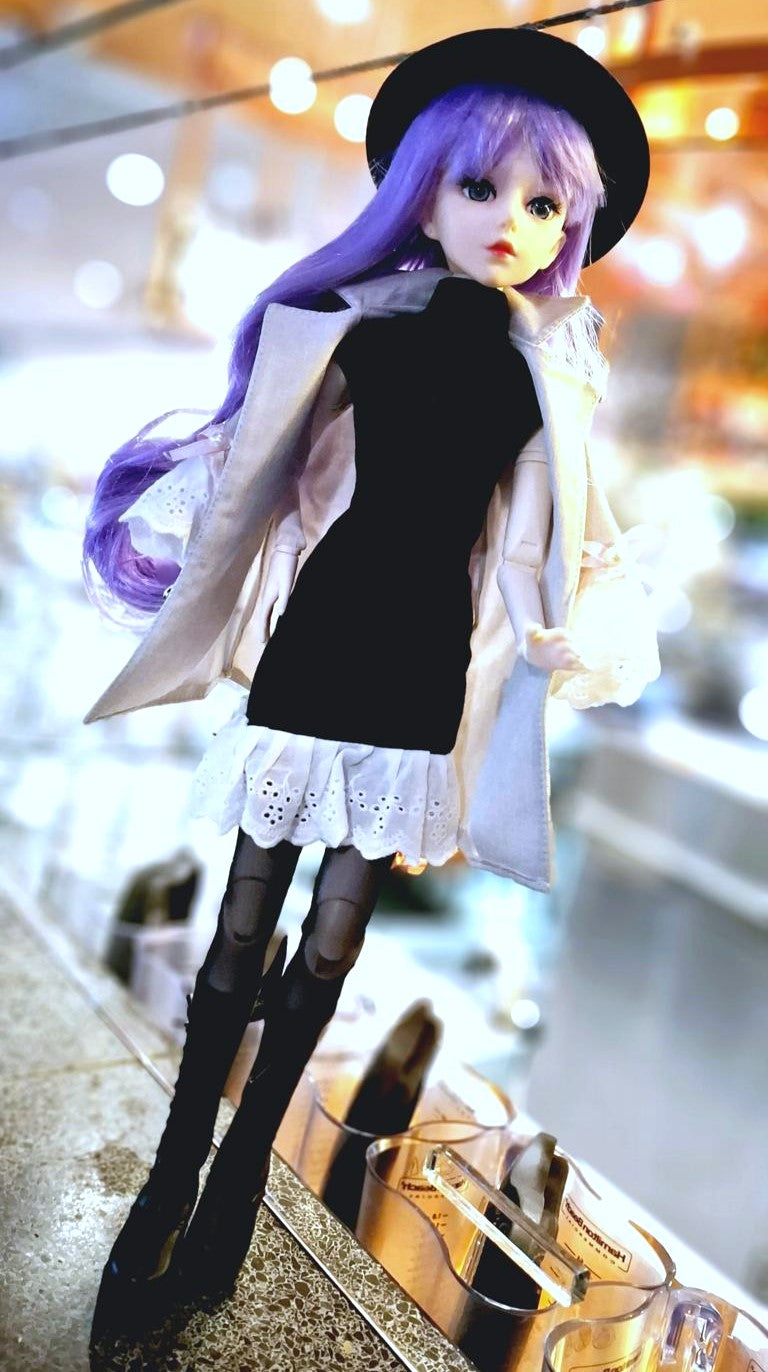The purple hair city girl in black hat 60cm BJD Doll