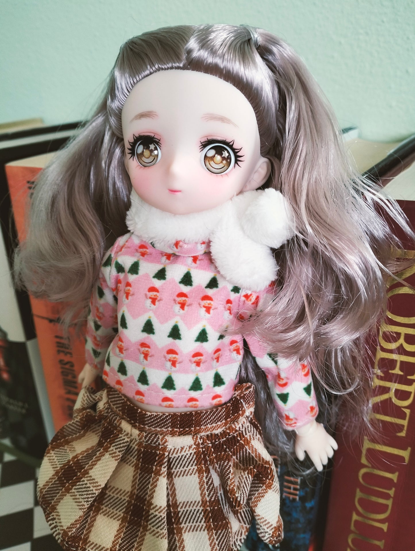Anime Manga Eyes Doll with Pink Beret Hat 30cm BJD Doll