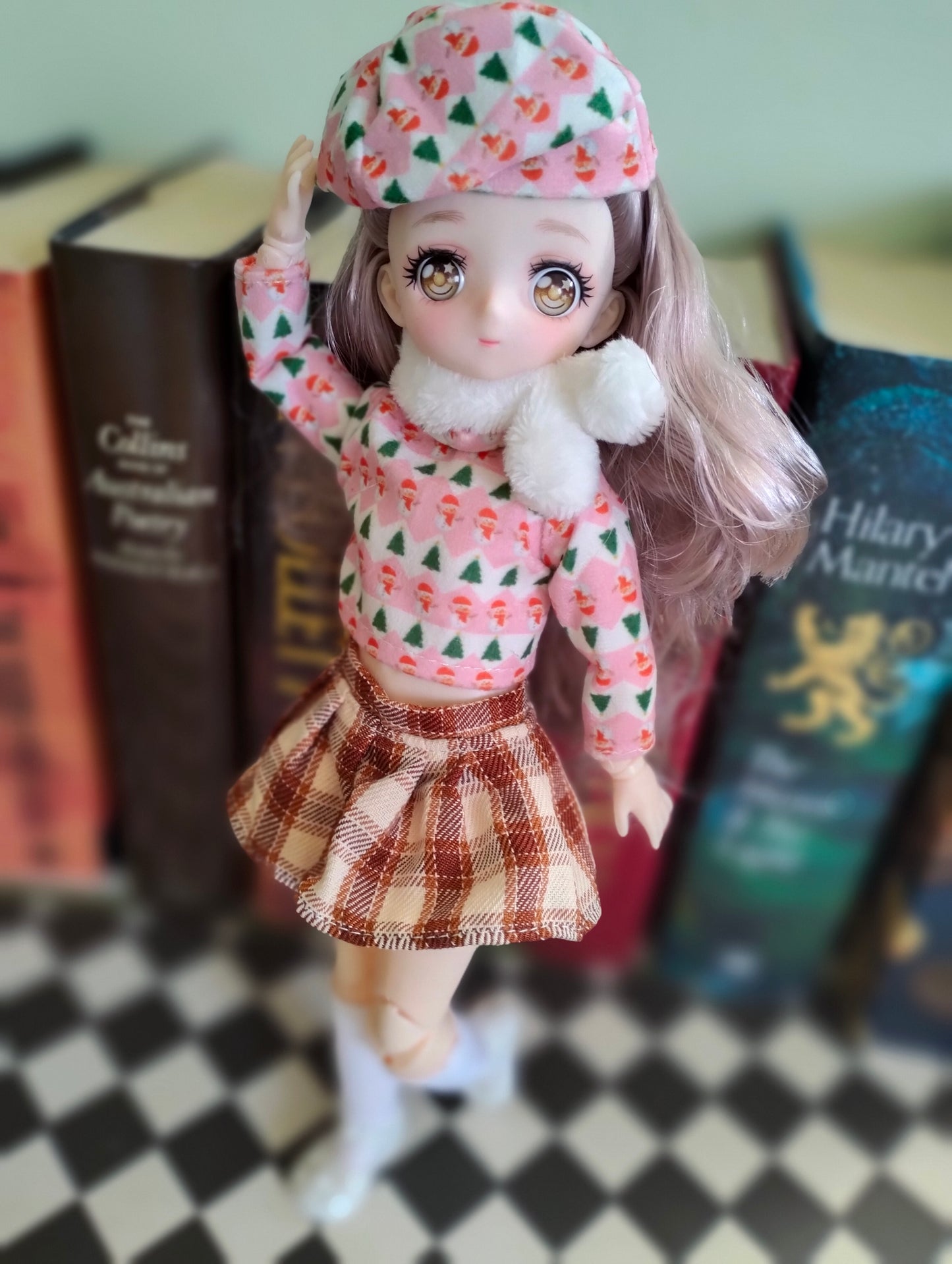 Anime Manga Eyes Doll with Pink Beret Hat 30cm BJD Doll