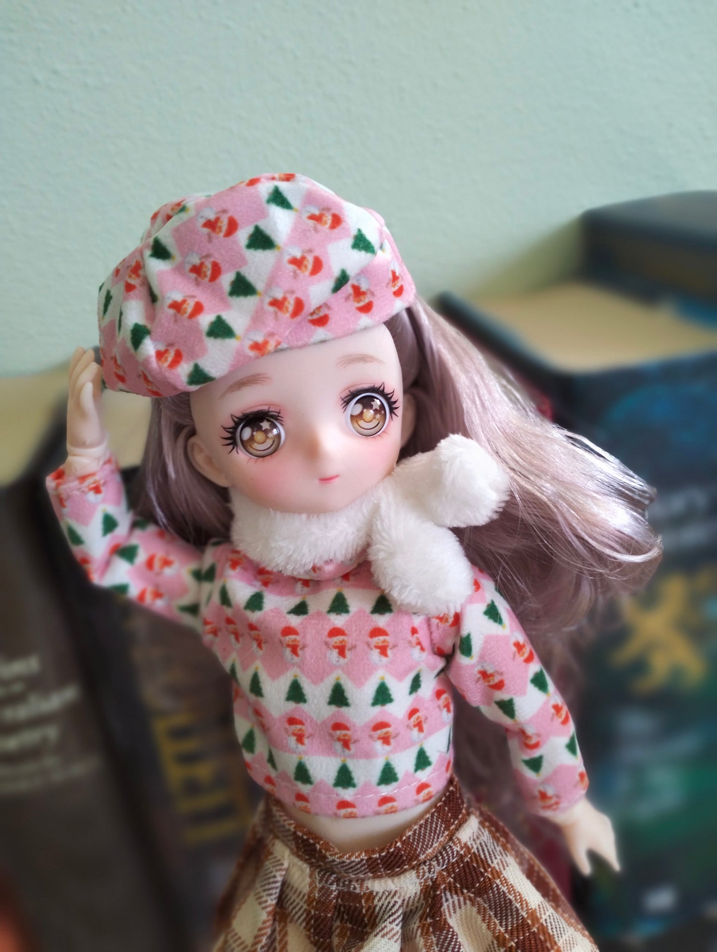 Anime Manga Eyes Doll with Pink Beret Hat 30cm BJD Doll