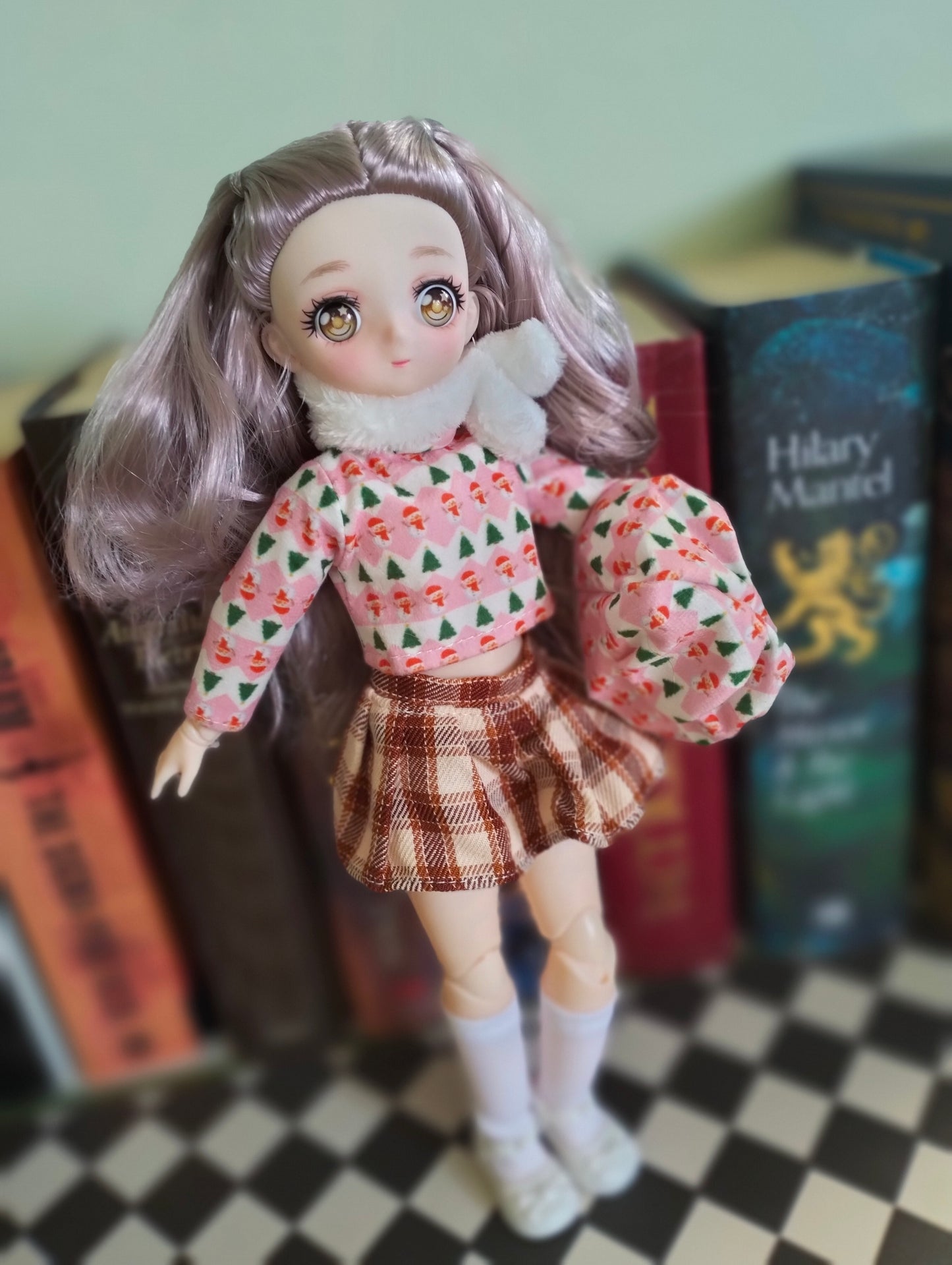 Anime Manga Eyes Doll with Pink Beret Hat 30cm BJD Doll