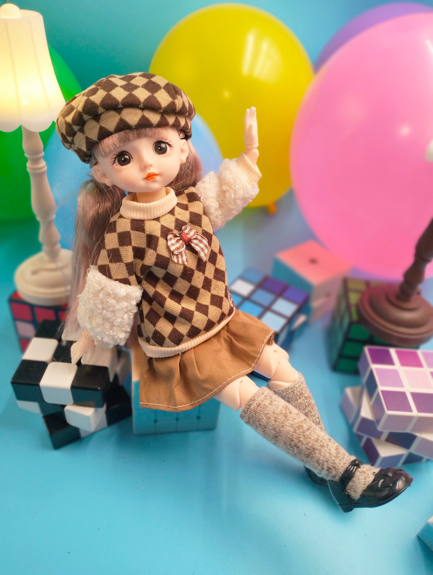 Cute little girl in checker suit 30cm BJD Doll
