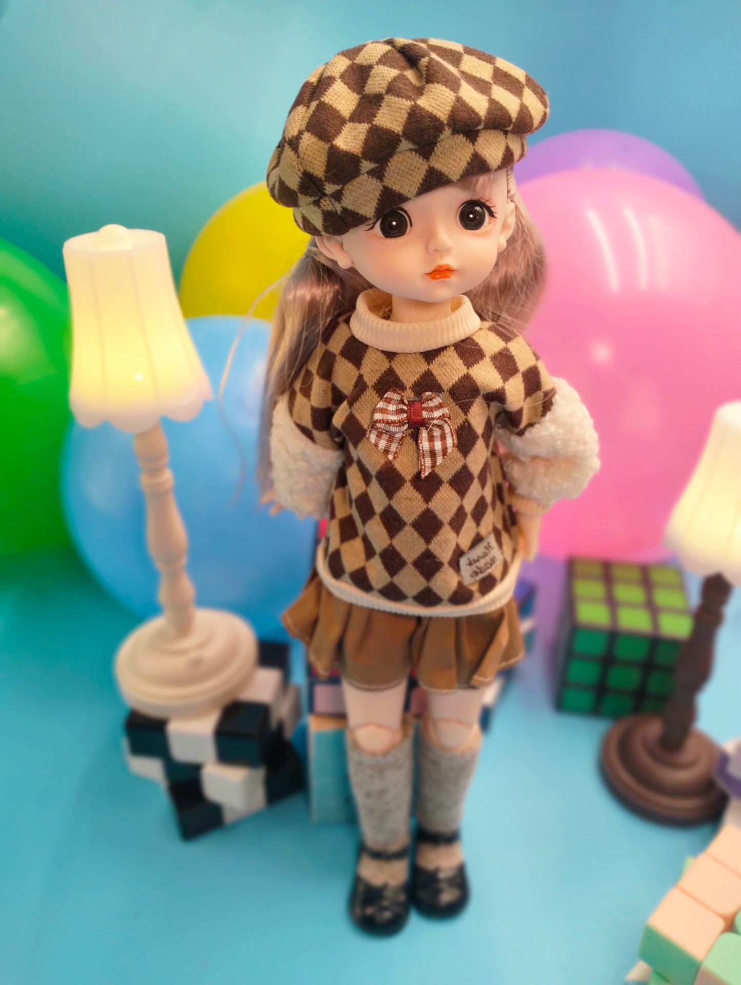Cute little girl in checker suit 30cm BJD Doll