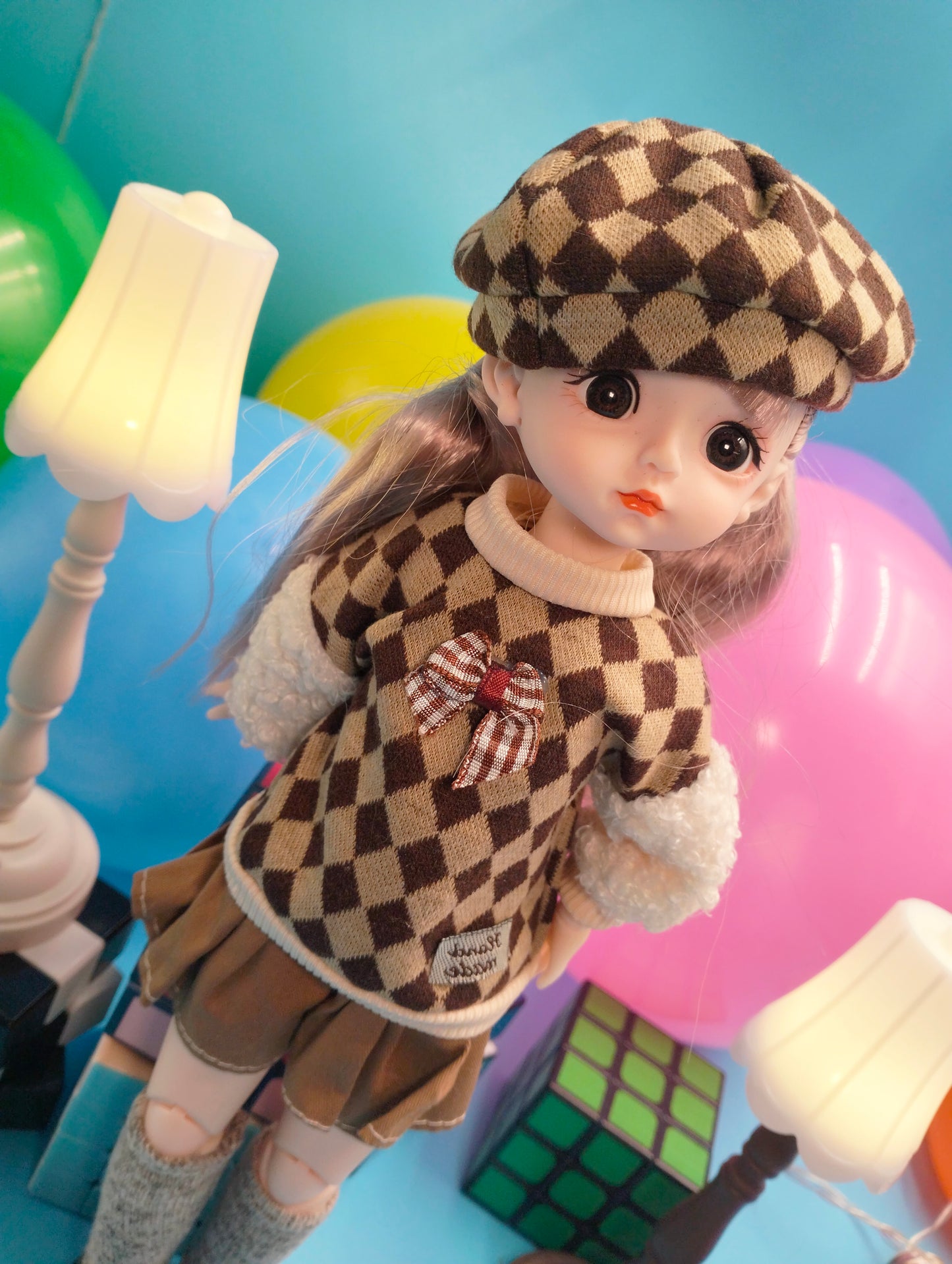 Cute little girl in checker suit 30cm BJD Doll