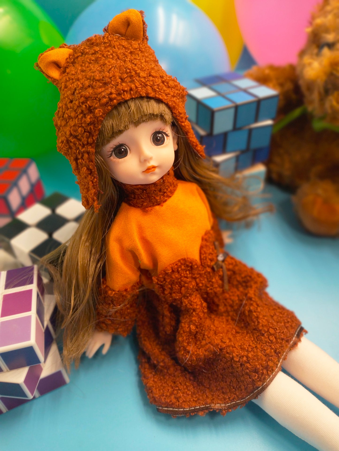 Cute little girl in bear hat 30cm BJD Doll