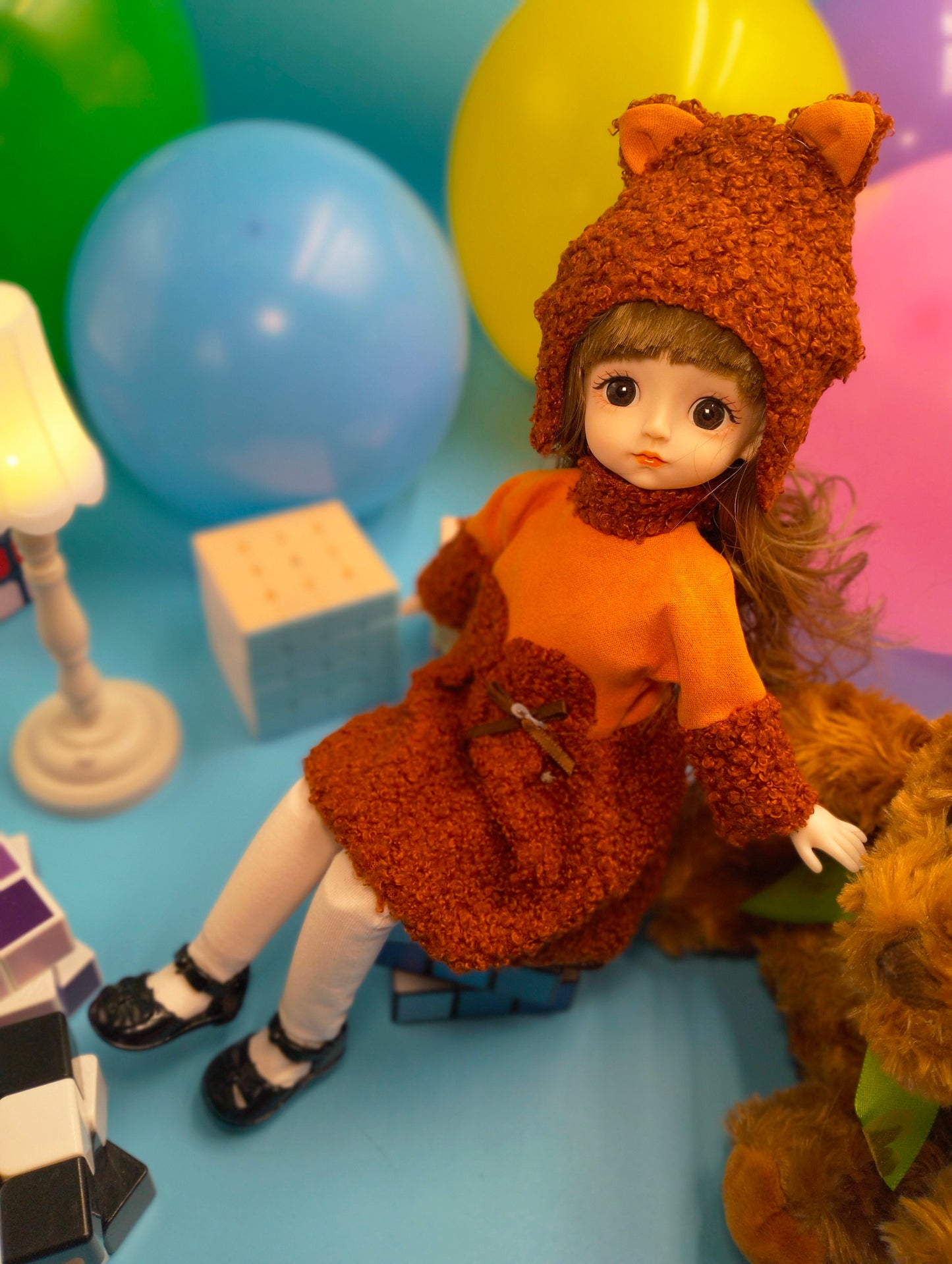 Cute little girl in bear hat 30cm BJD Doll