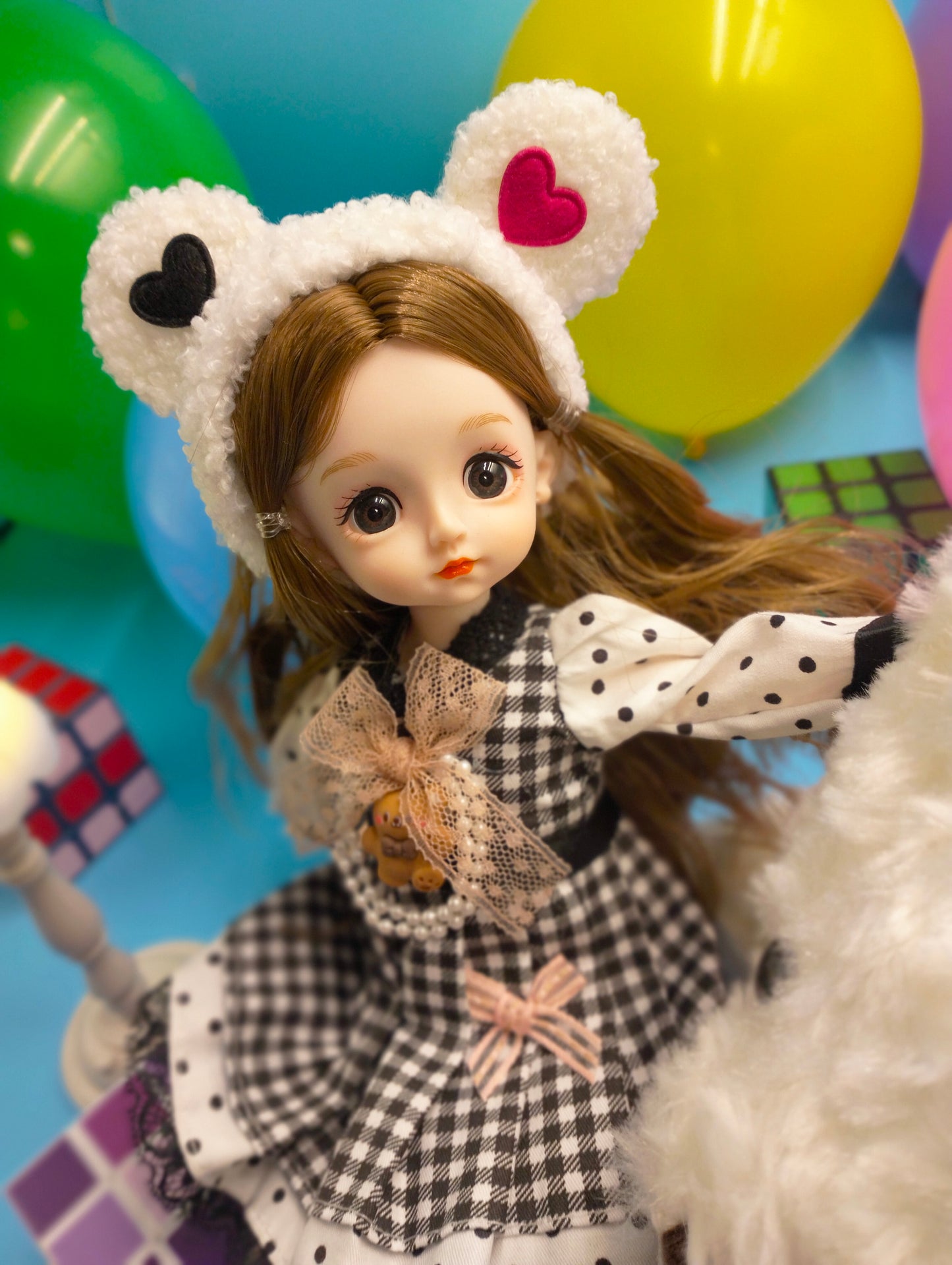 Cute brunette with bear hat 30cm BJD Doll