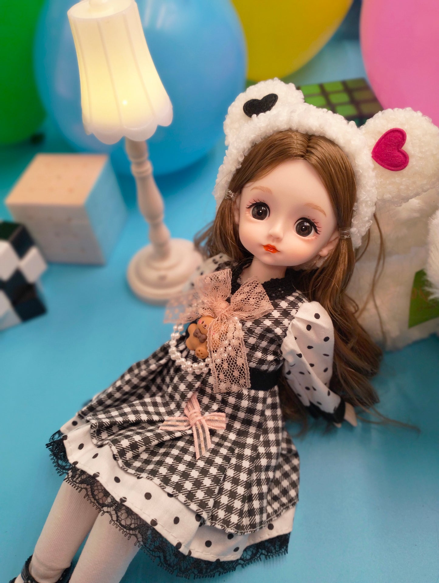 Cute brunette with bear hat 30cm BJD Doll