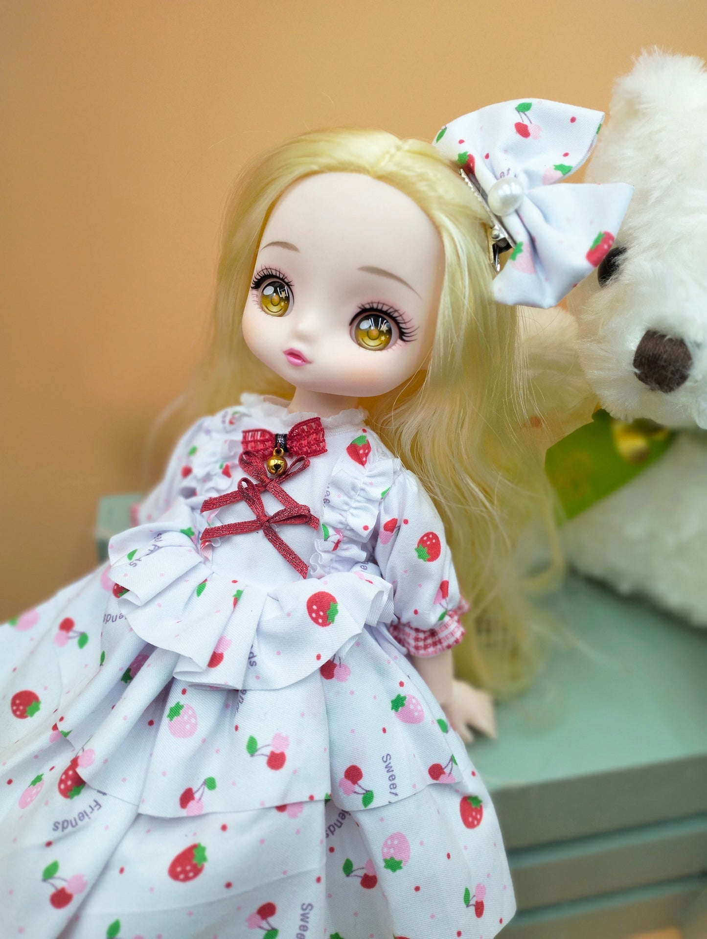 Anime Manga blonde girl with hazel eyes in floral dress 30cm BJD Doll
