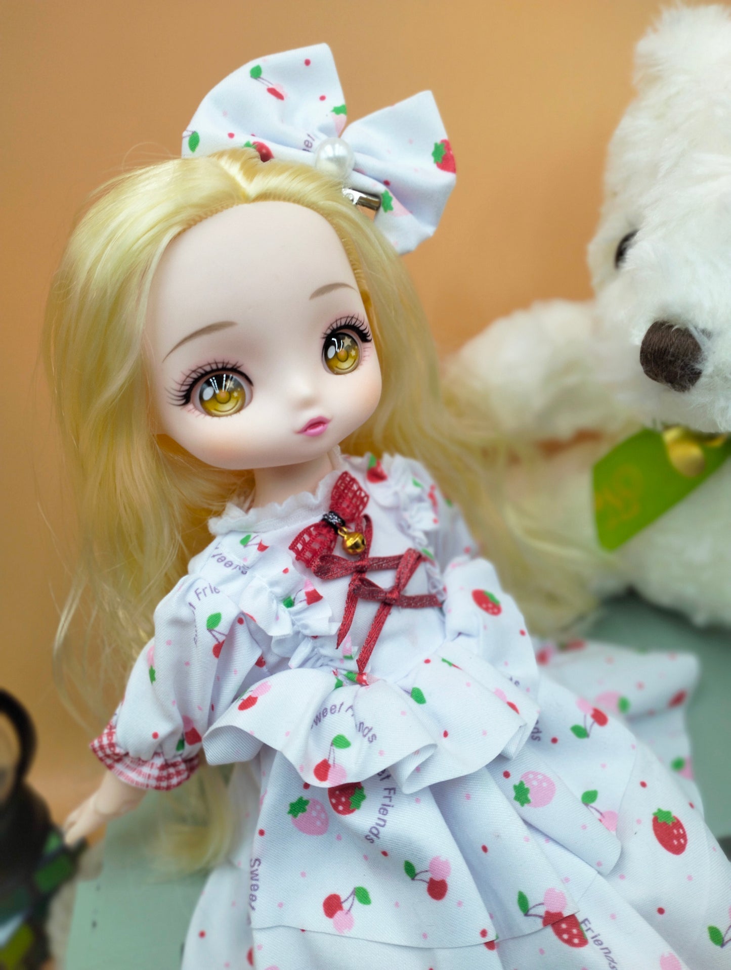 Anime Manga blonde girl with hazel eyes in floral dress 30cm BJD Doll