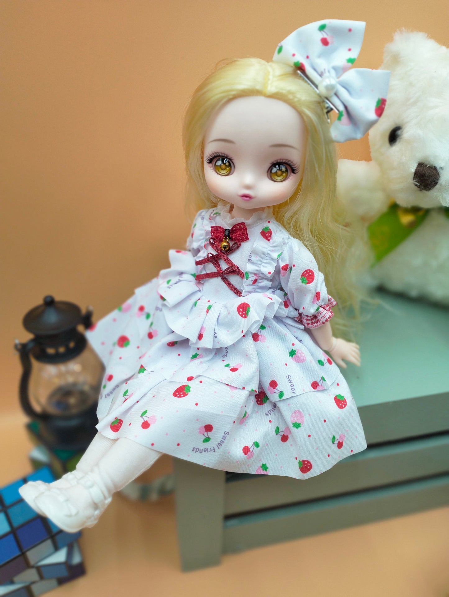Anime Manga blonde girl with hazel eyes in floral dress 30cm BJD Doll