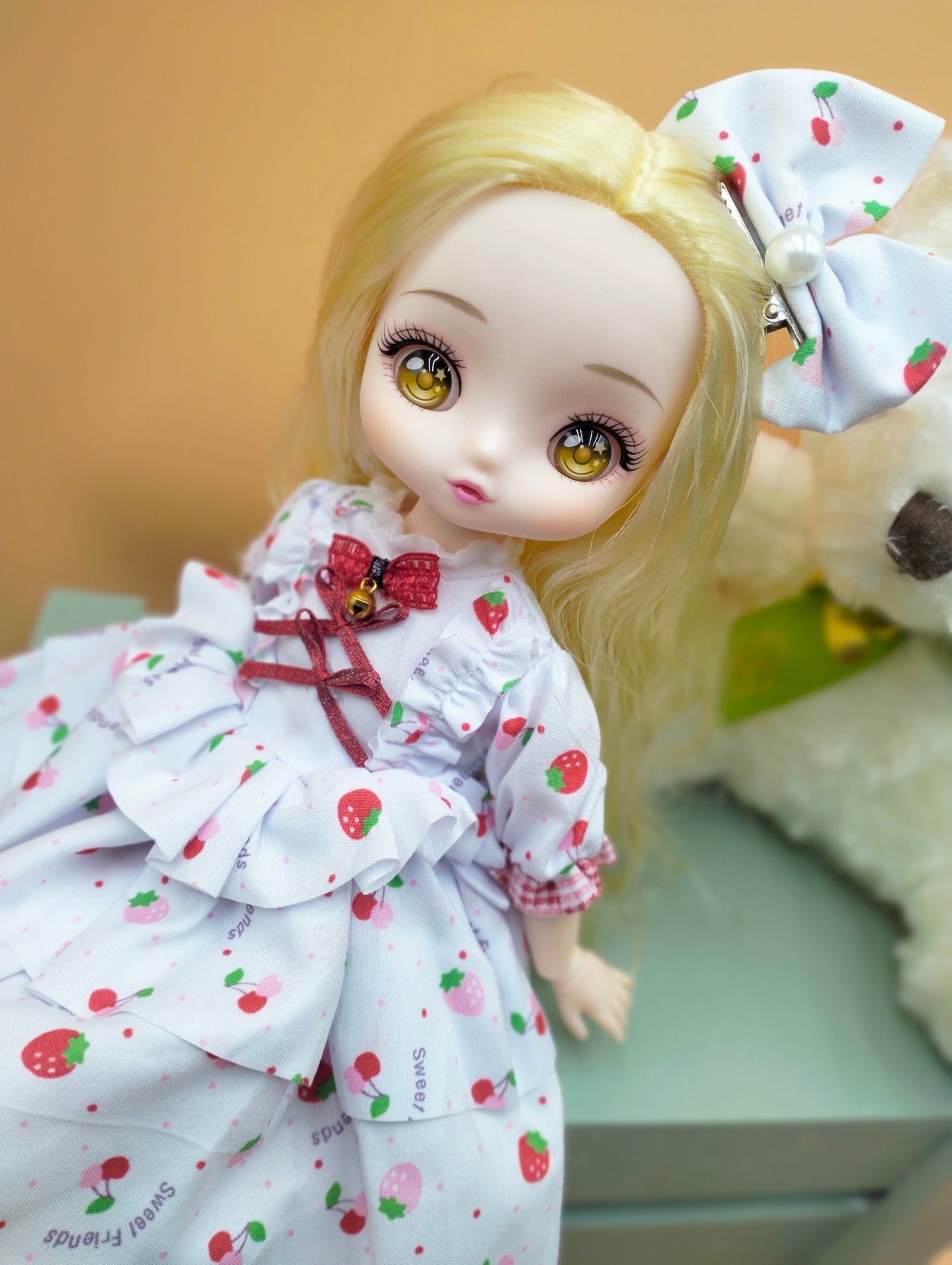 Anime Manga blonde girl with hazel eyes in floral dress 30cm BJD Doll