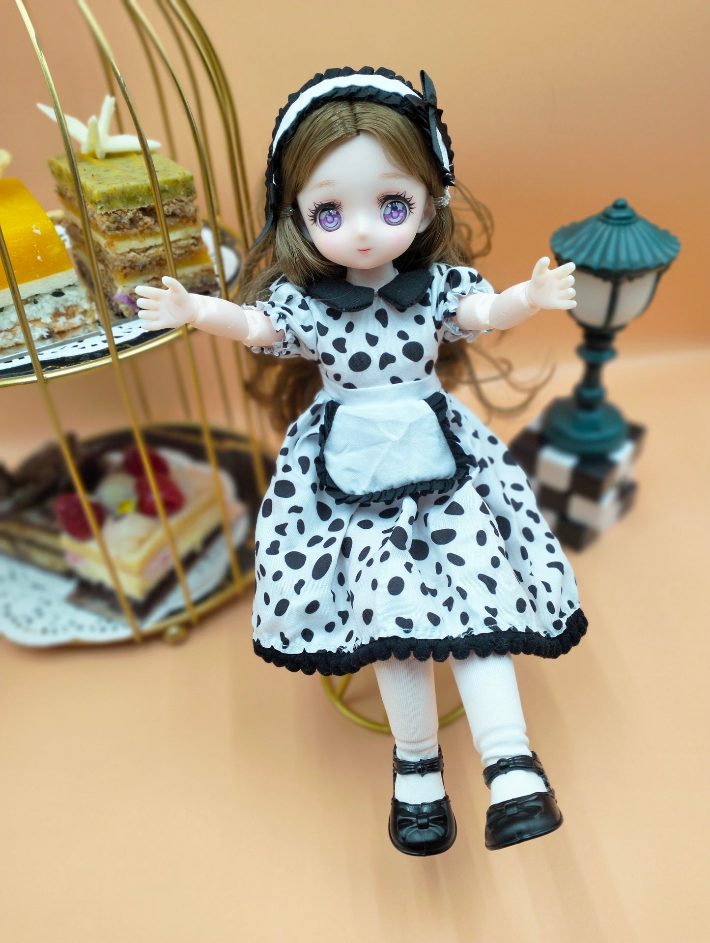 Anime Manga milk bar girl with purple eyes 30cm BJD Doll