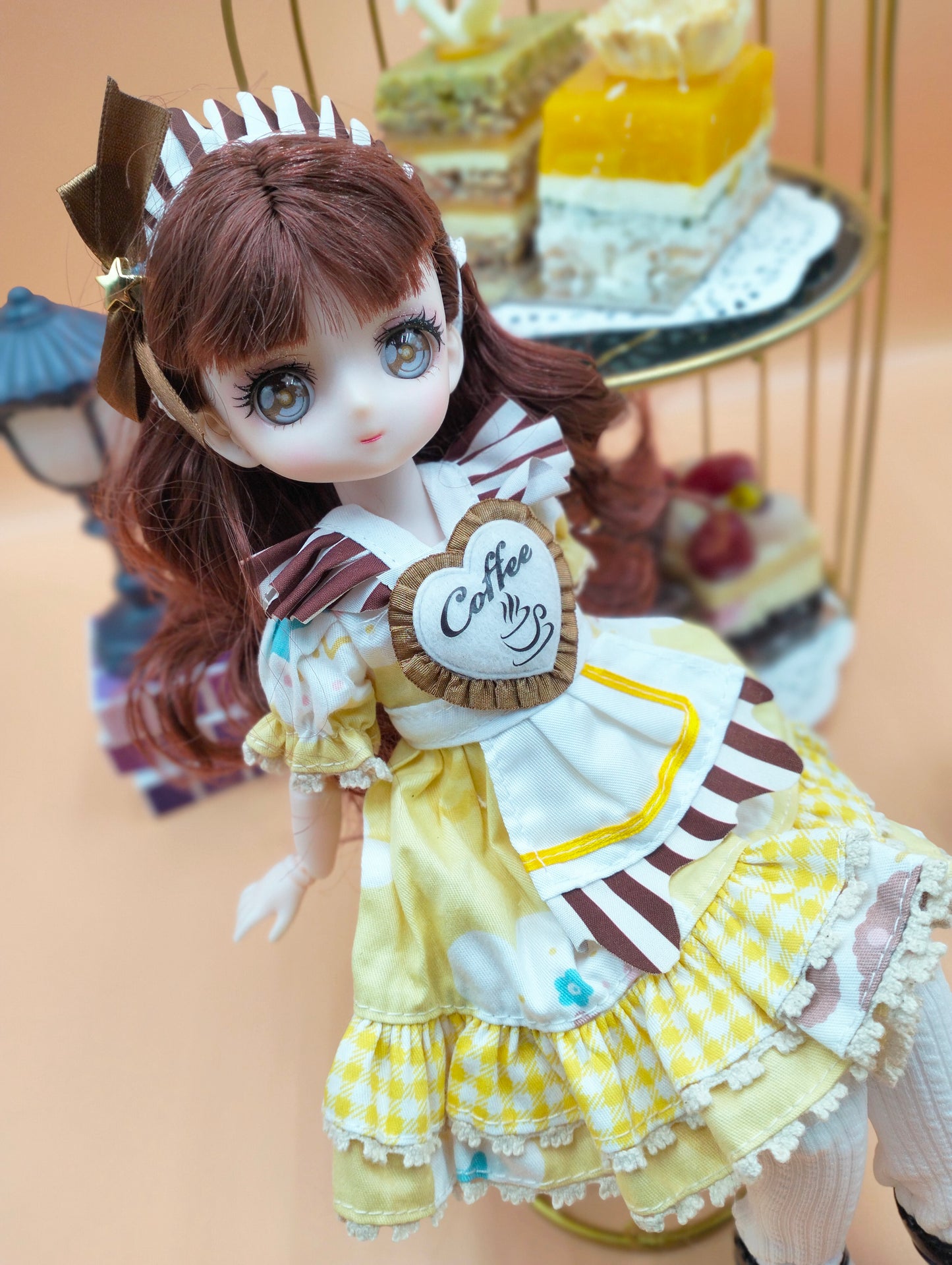 Anime Manga coffee girl with hazel eyes 30cm BJD Doll